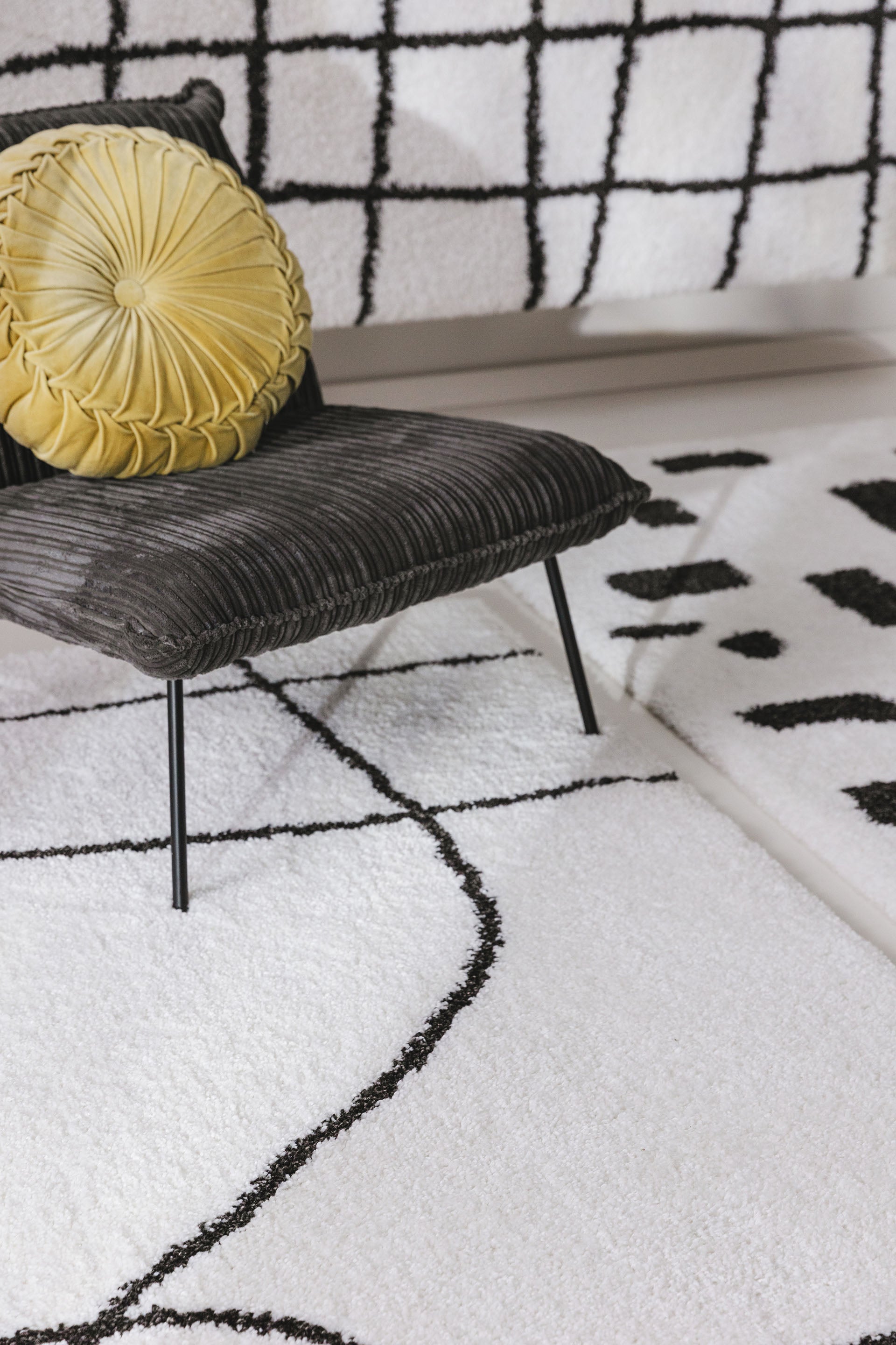 Shaggy rug Louise Black/White