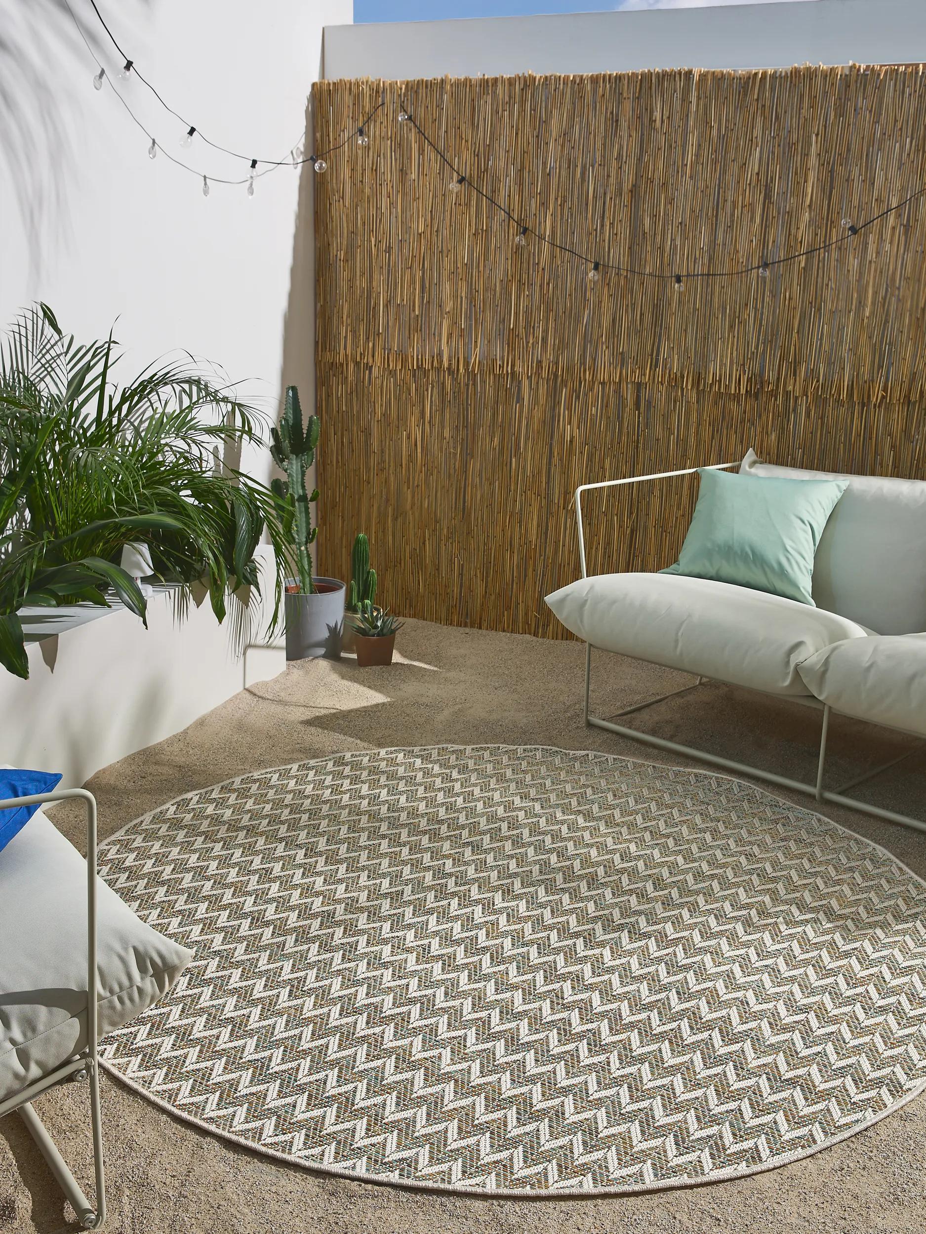 Alfombra para interior y exterior Agra Azul/Crema