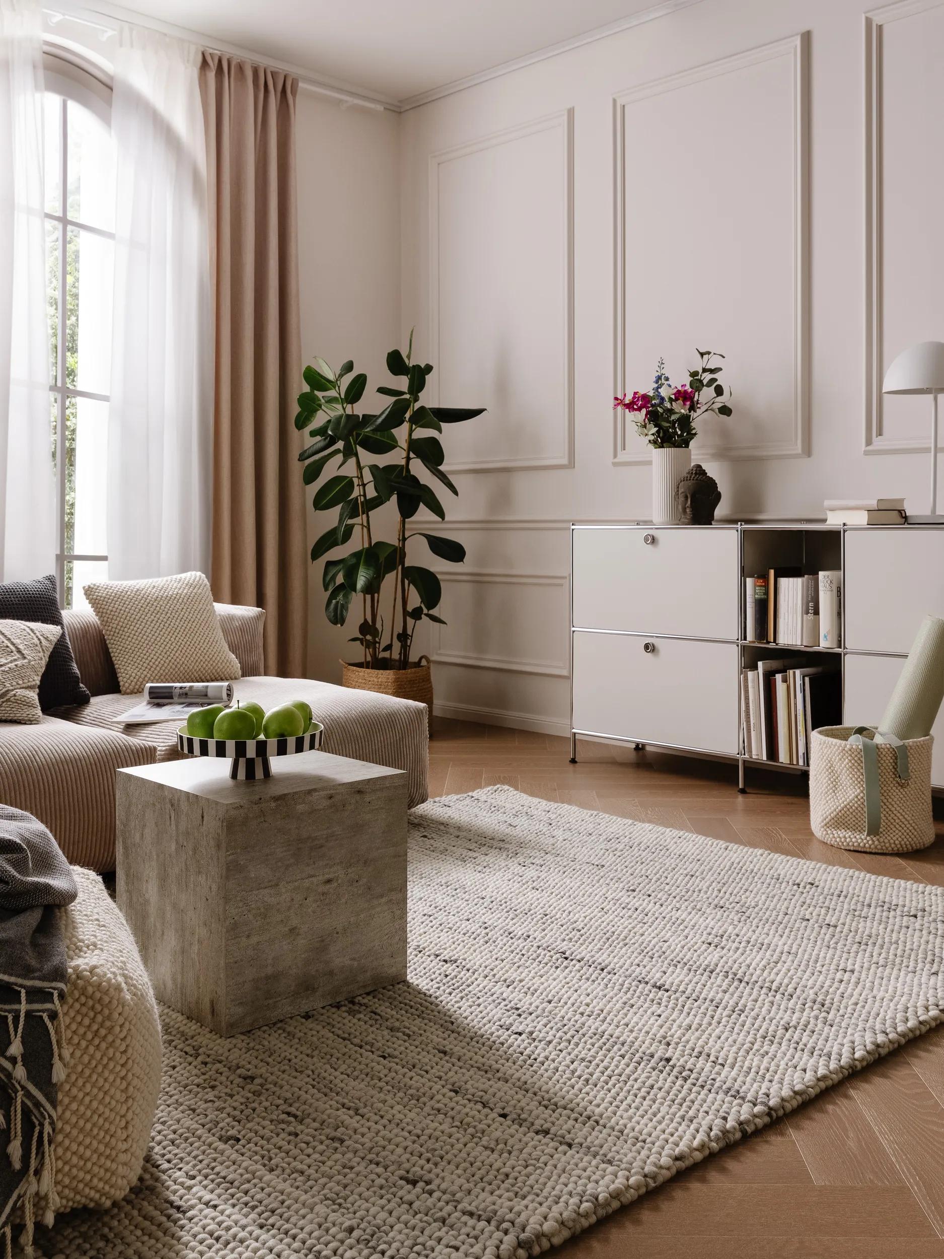 Wool Rug Beads Light Grey