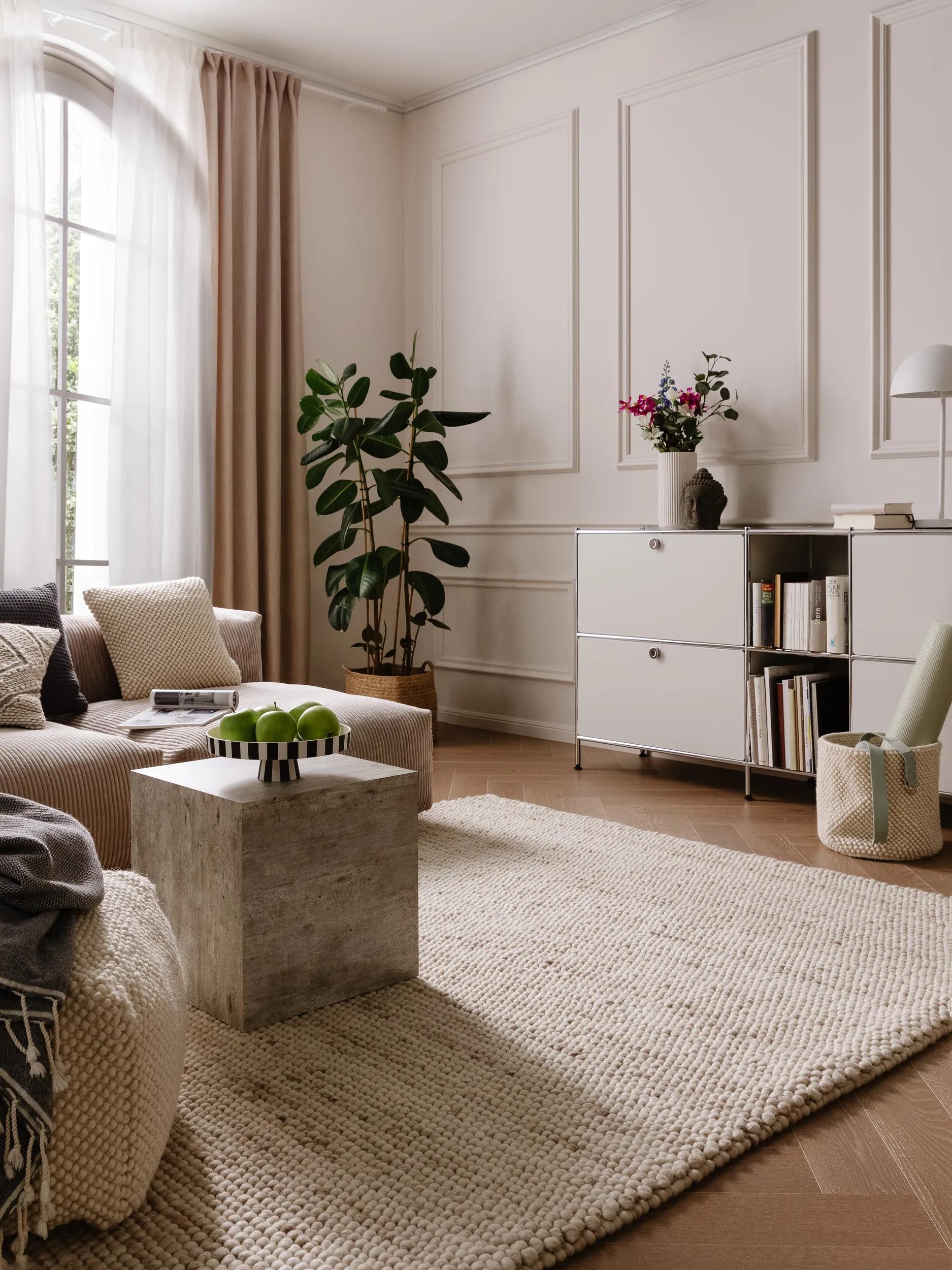 Wool Rug Beads Beige