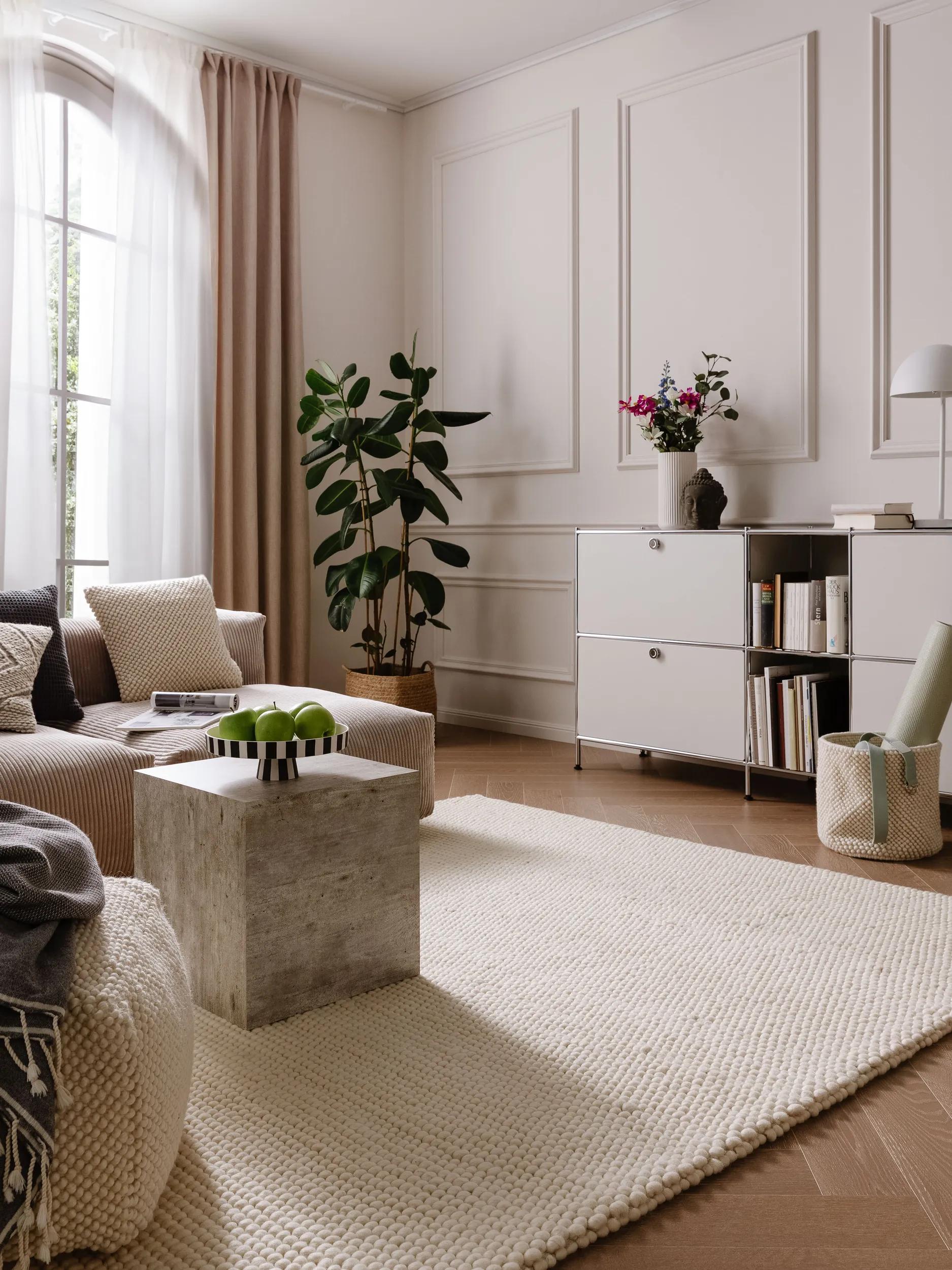 Wool Rug Beads Cream