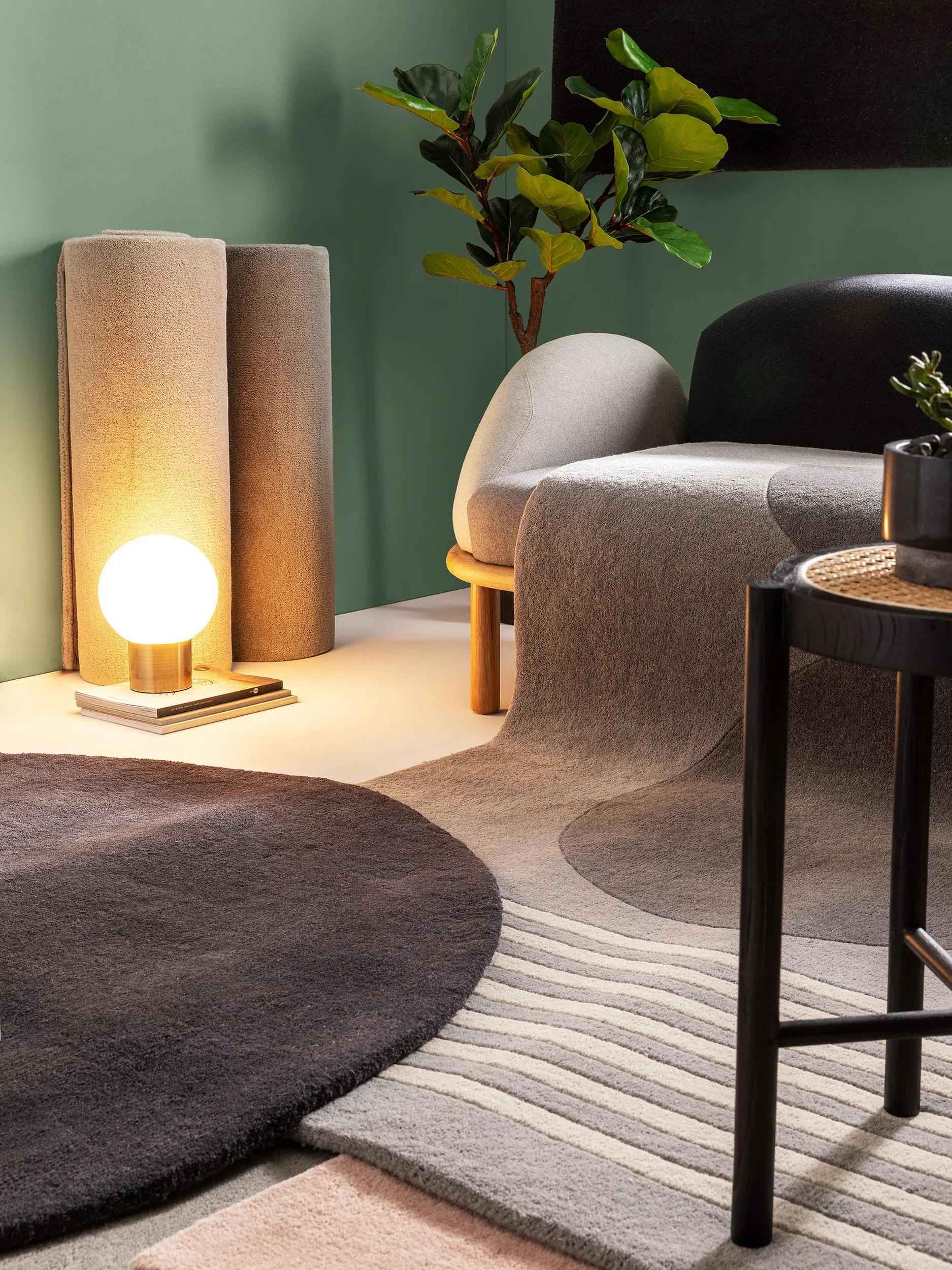 Round Wool Rug Bent Charcoal