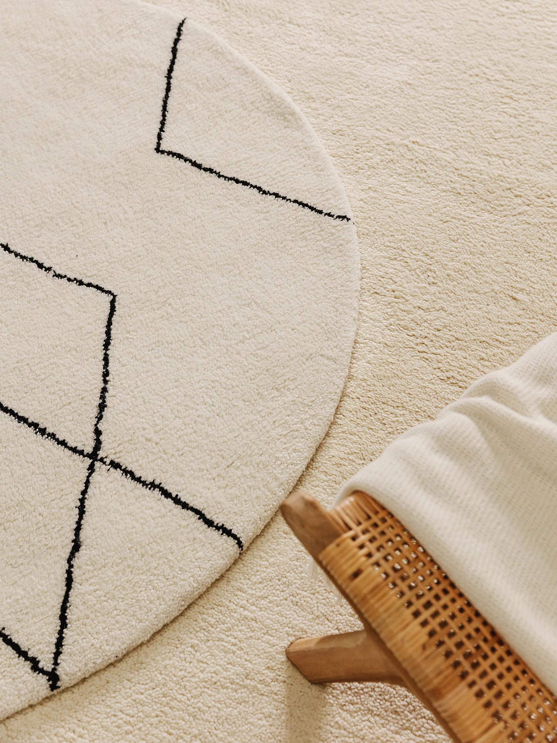 Round Wool Rug Berber Cream