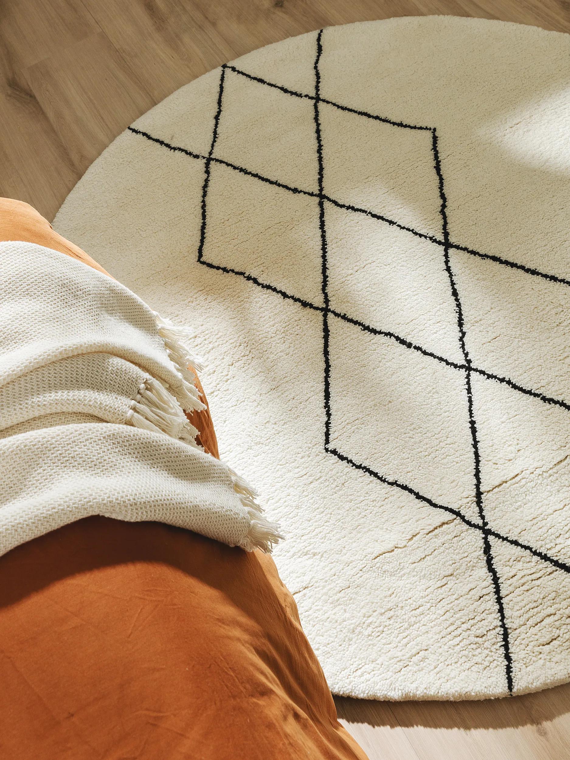 Round Wool Rug Berber Cream