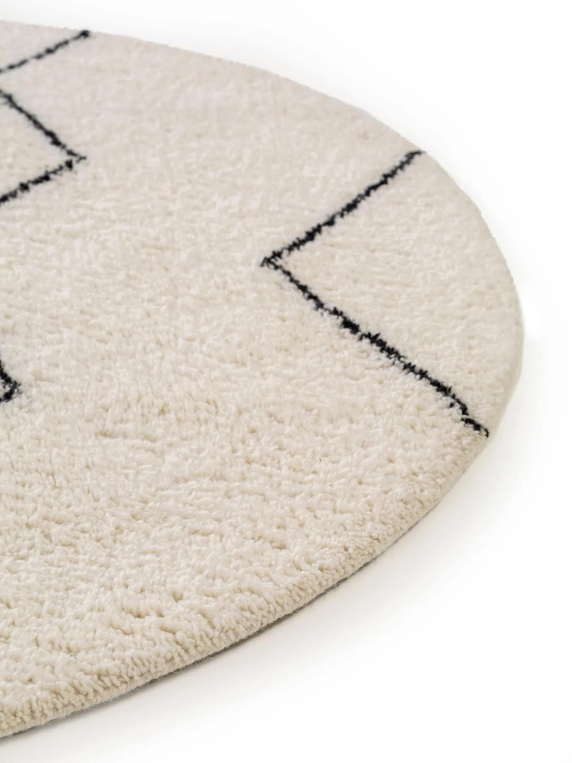 Round Wool Rug Berber Cream