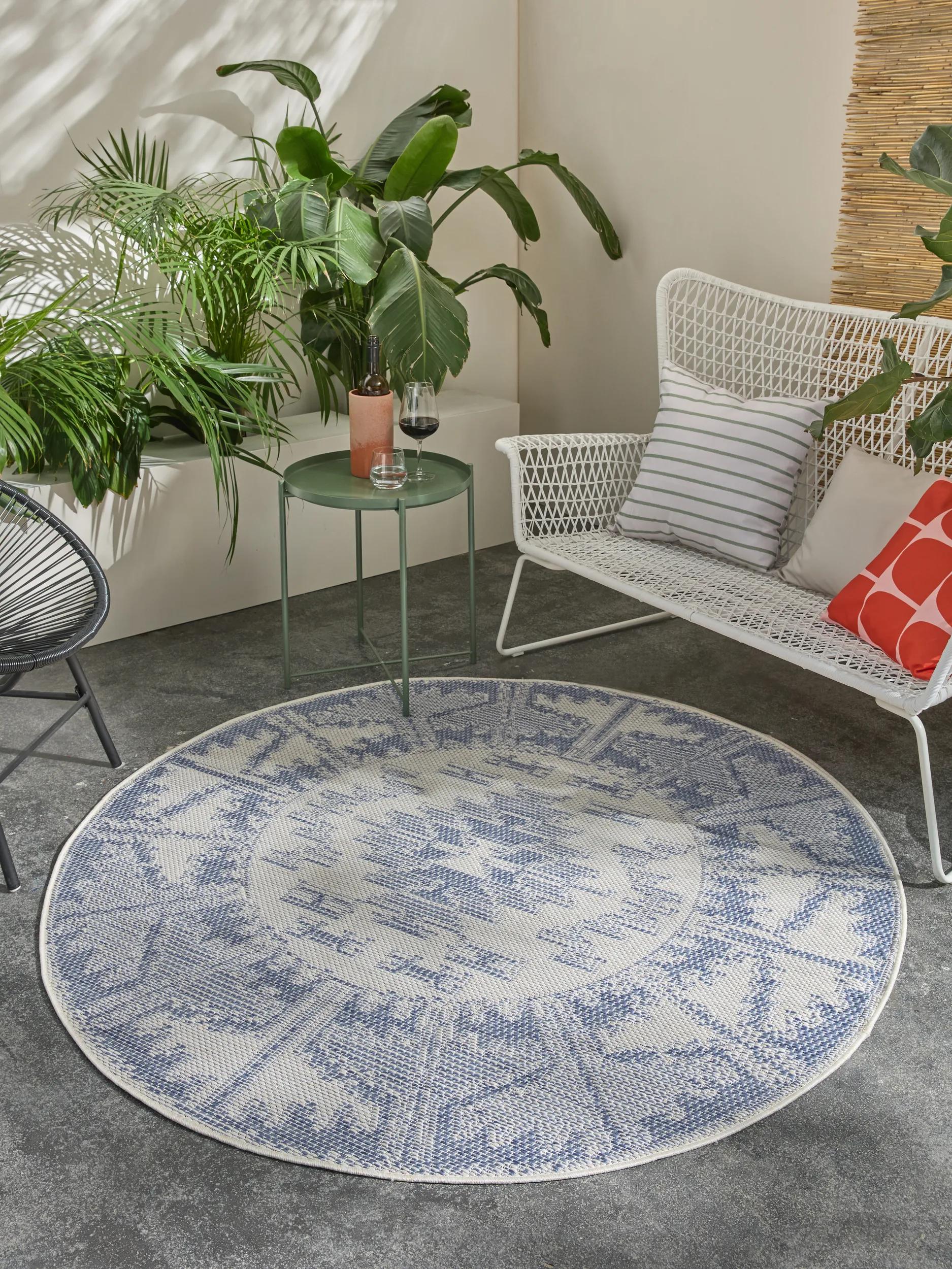 In- & Outdoor Round Rug Bronco Dark Blue
