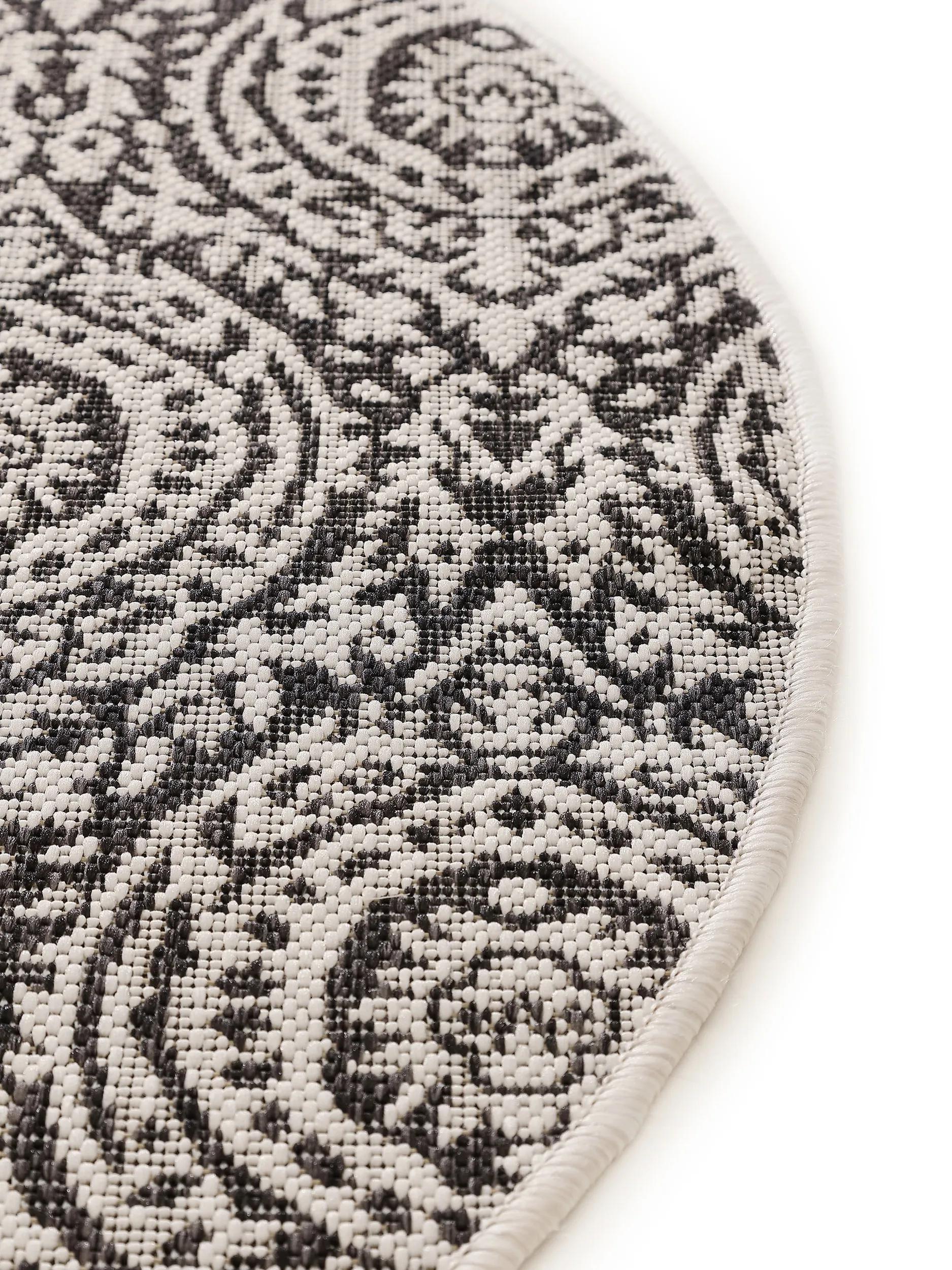 Tapis rond intérieur et extérieur Cleo blanc/noir