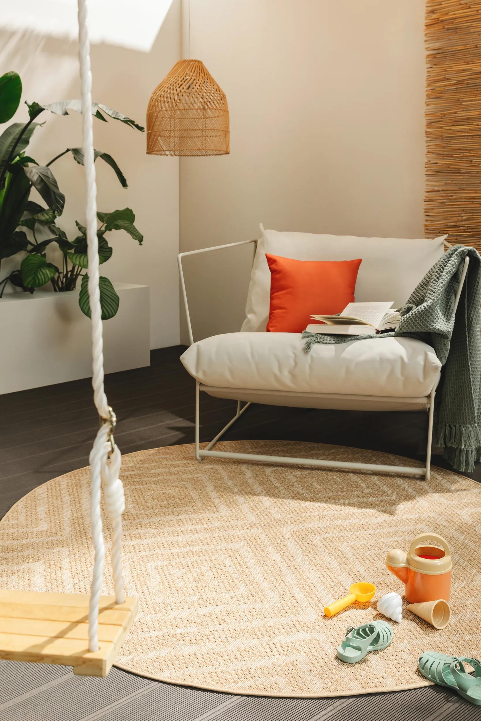 In- & Outdoor Round Rug Como Light Brown