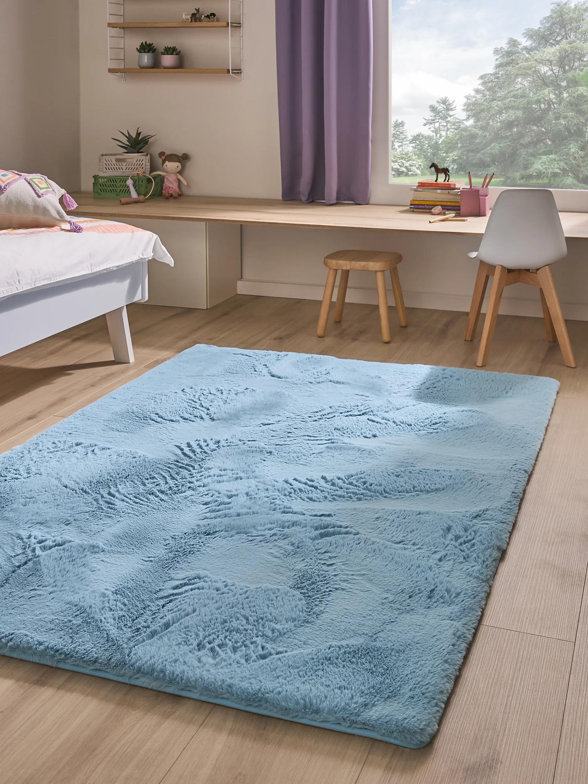 Washable Kids Rug Dave Light Blue