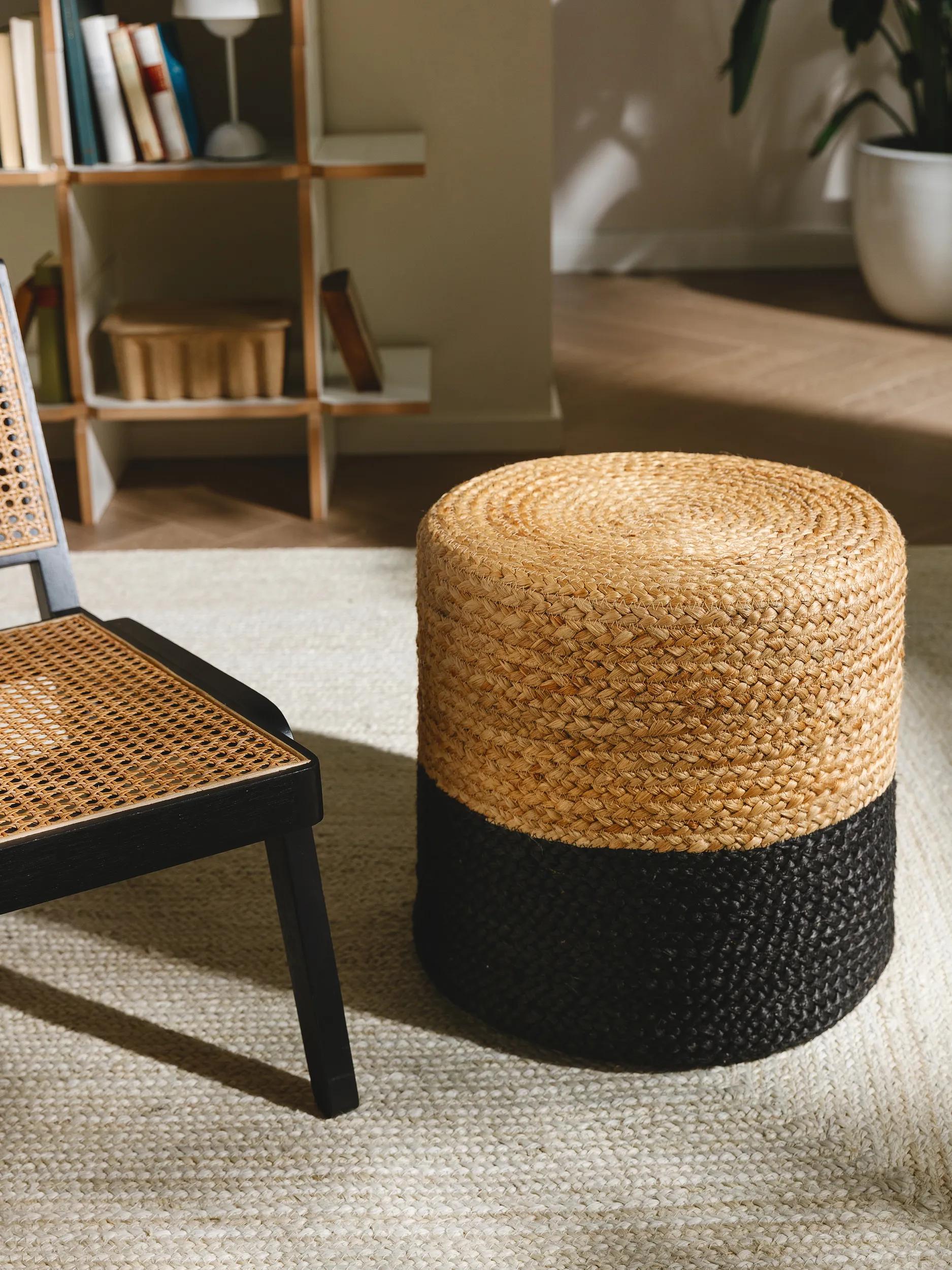 Handmade Jute Pouf Jutta Light Brown/Black