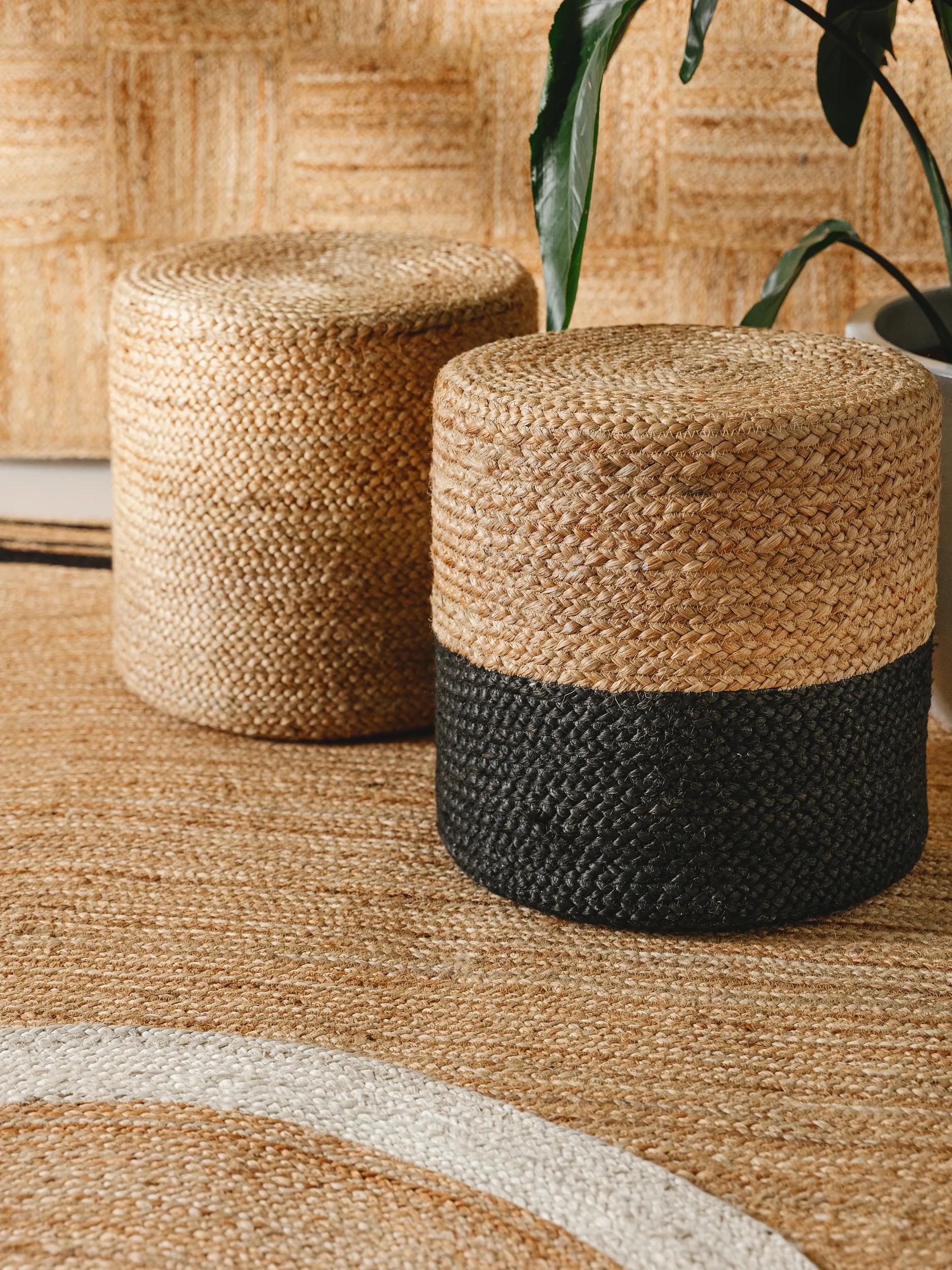 Handmade Jute Pouf Jutta Light Brown/Black