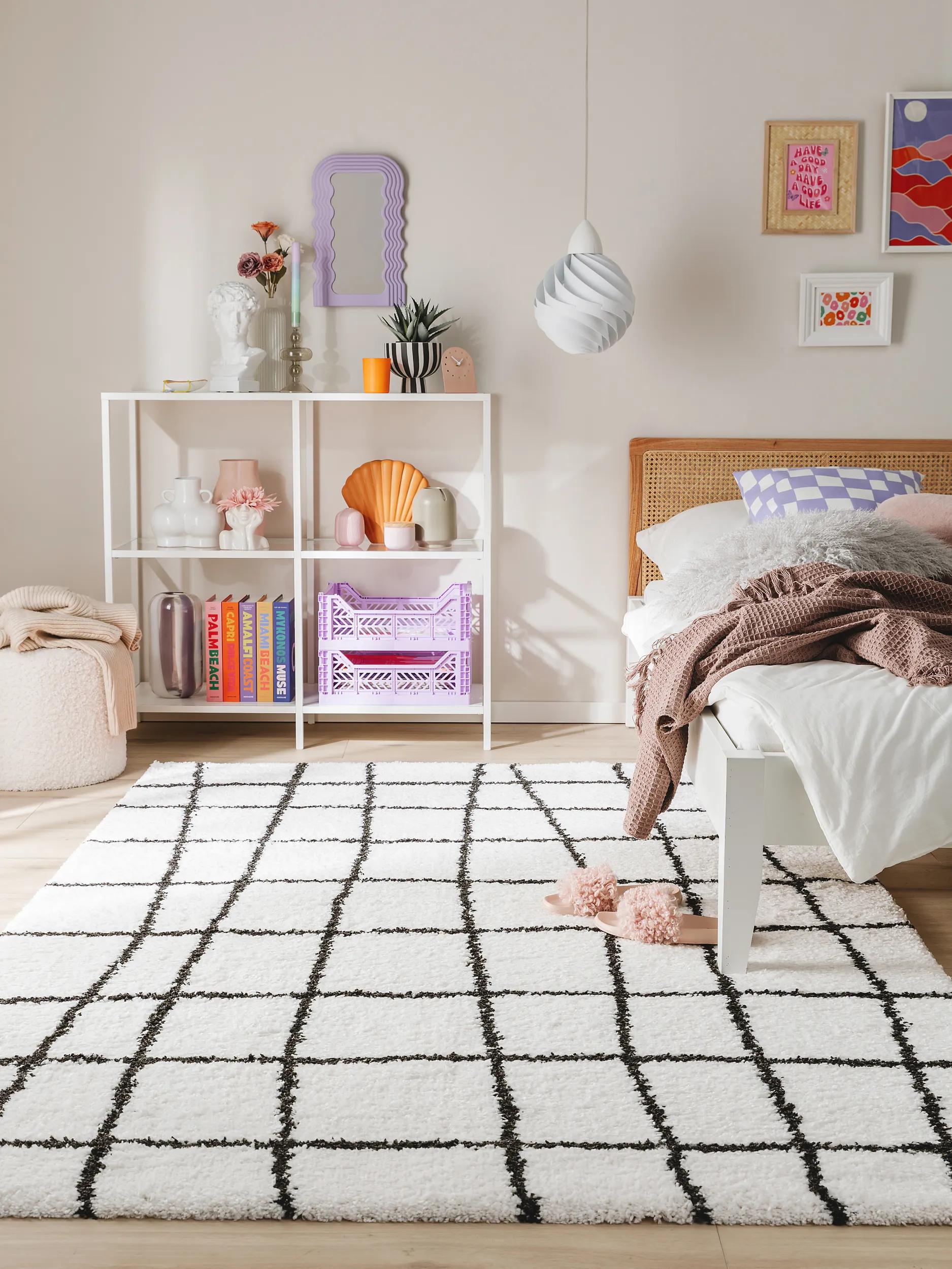 Shaggy rug Louise Black/White