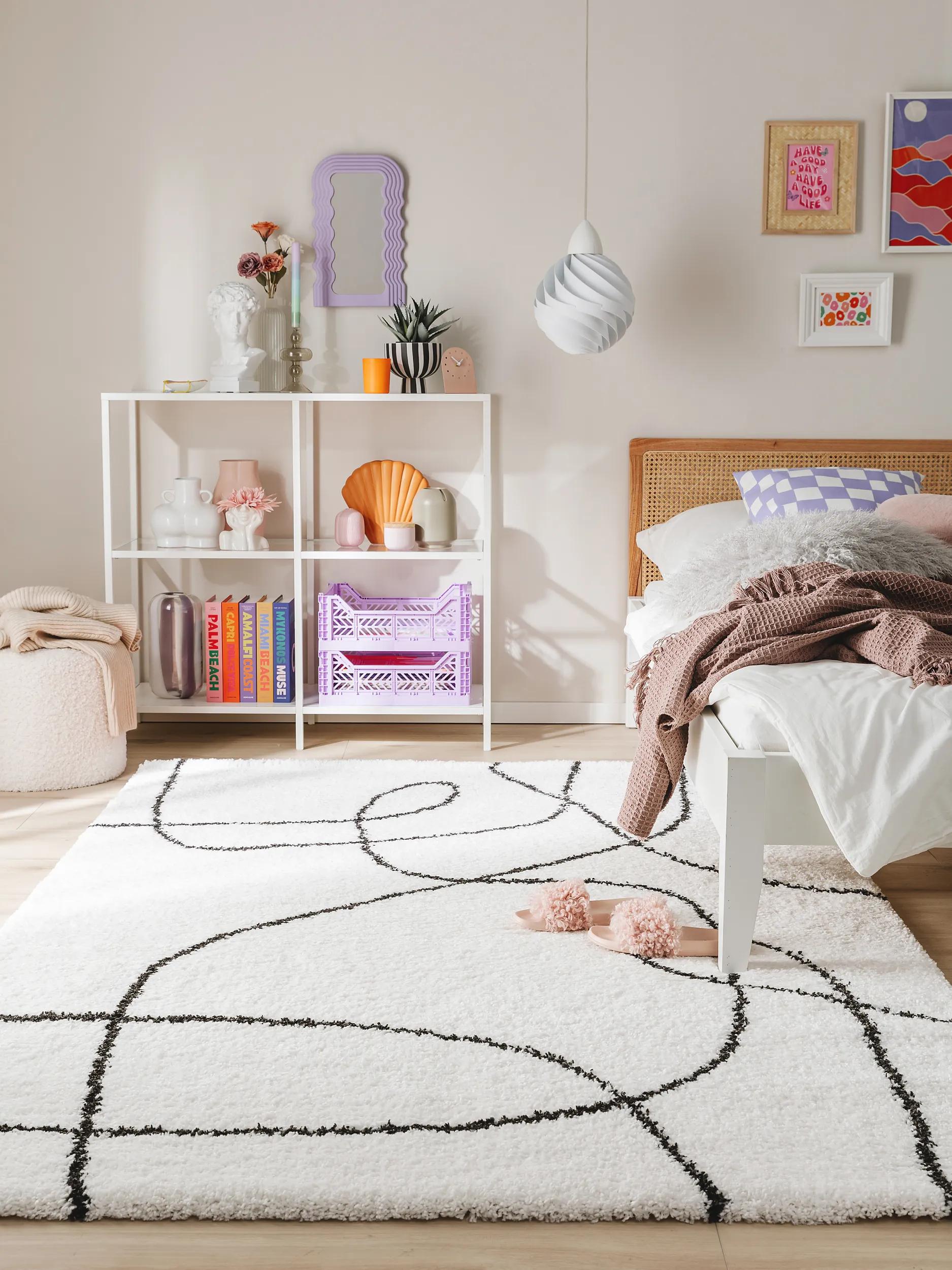 Shaggy rug Louise Black/White