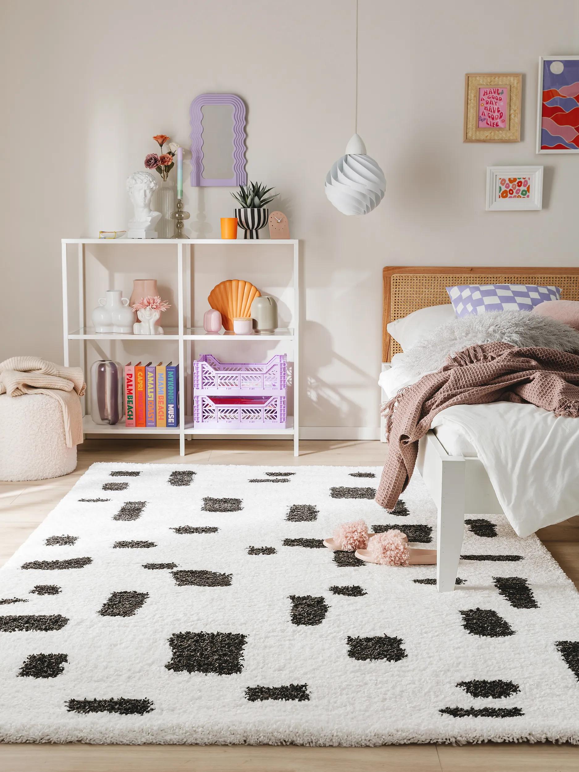 Shaggy rug Louise Black/White