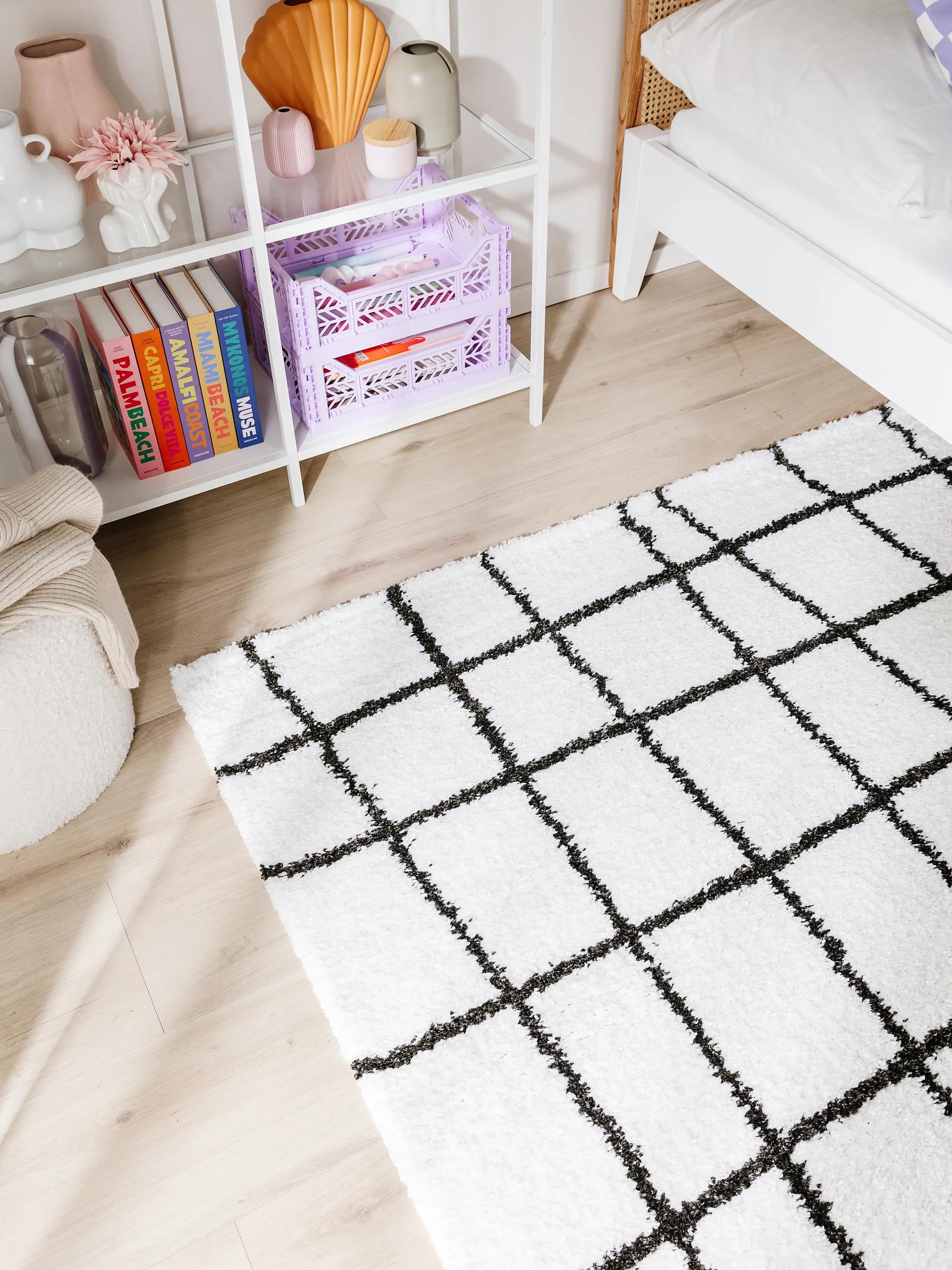 Shaggy rug Louise Black/White