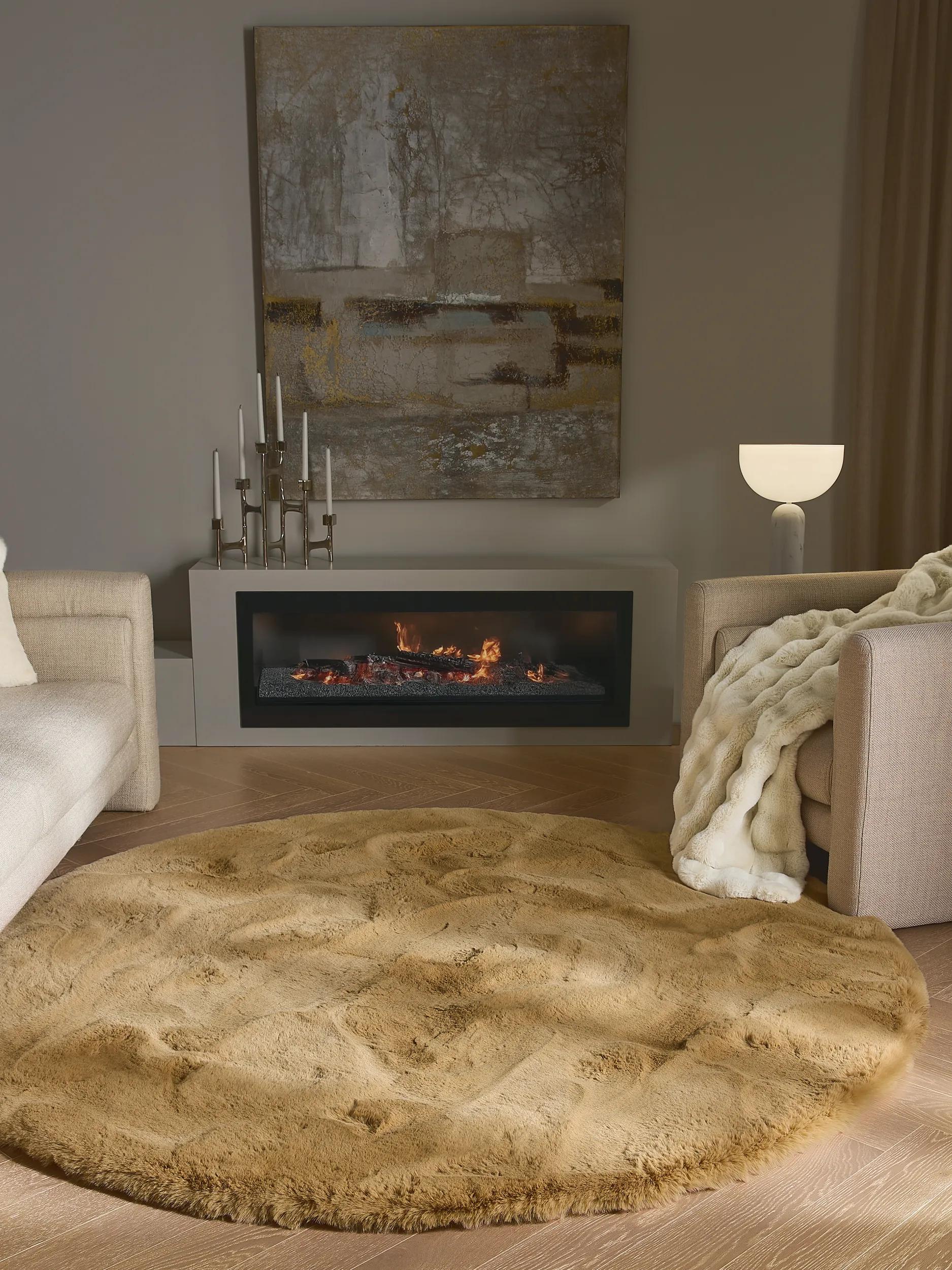 Shaggy Round Rug Lux Light Brown