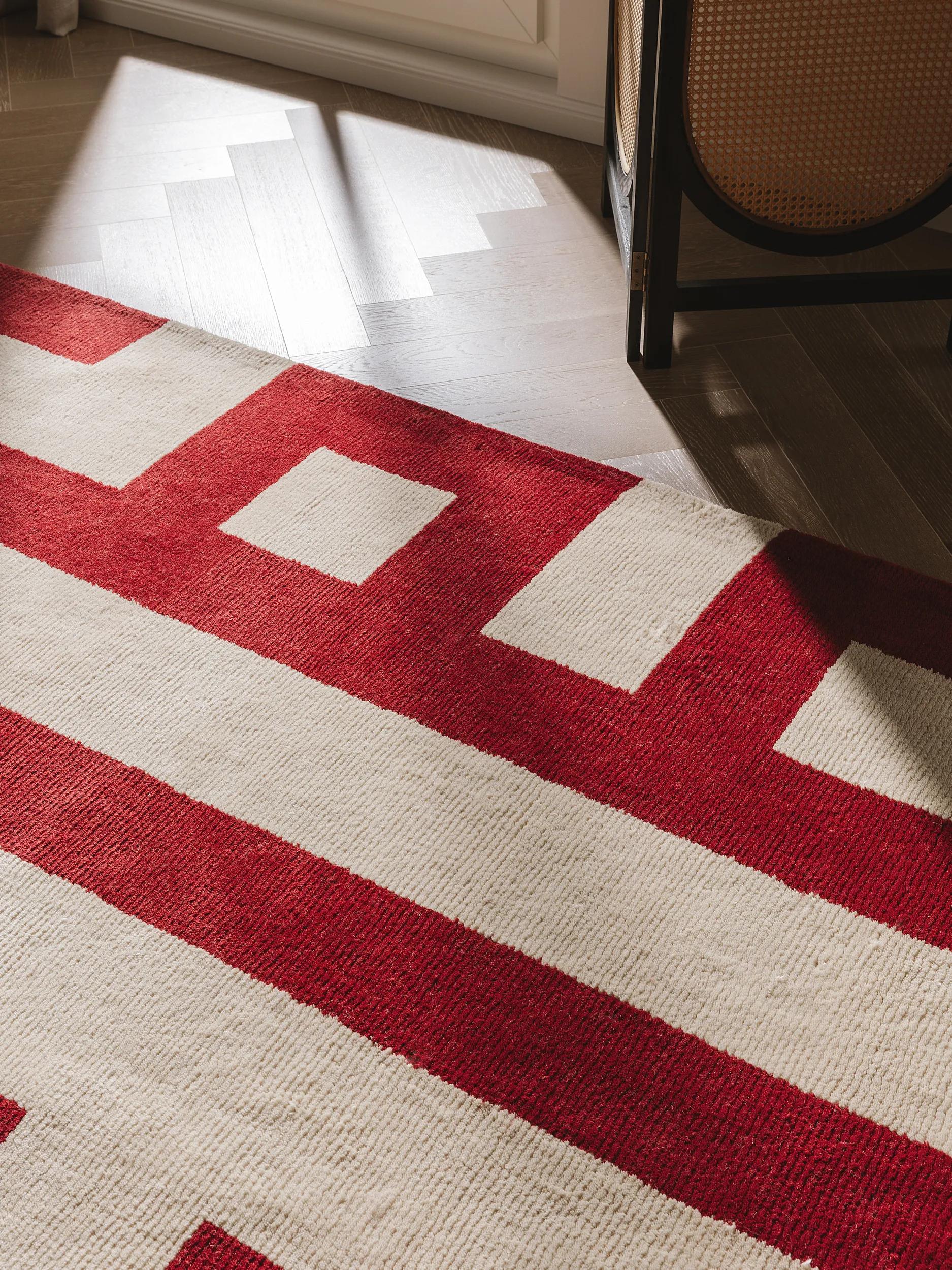 Wool rug Maze Beige/Red
