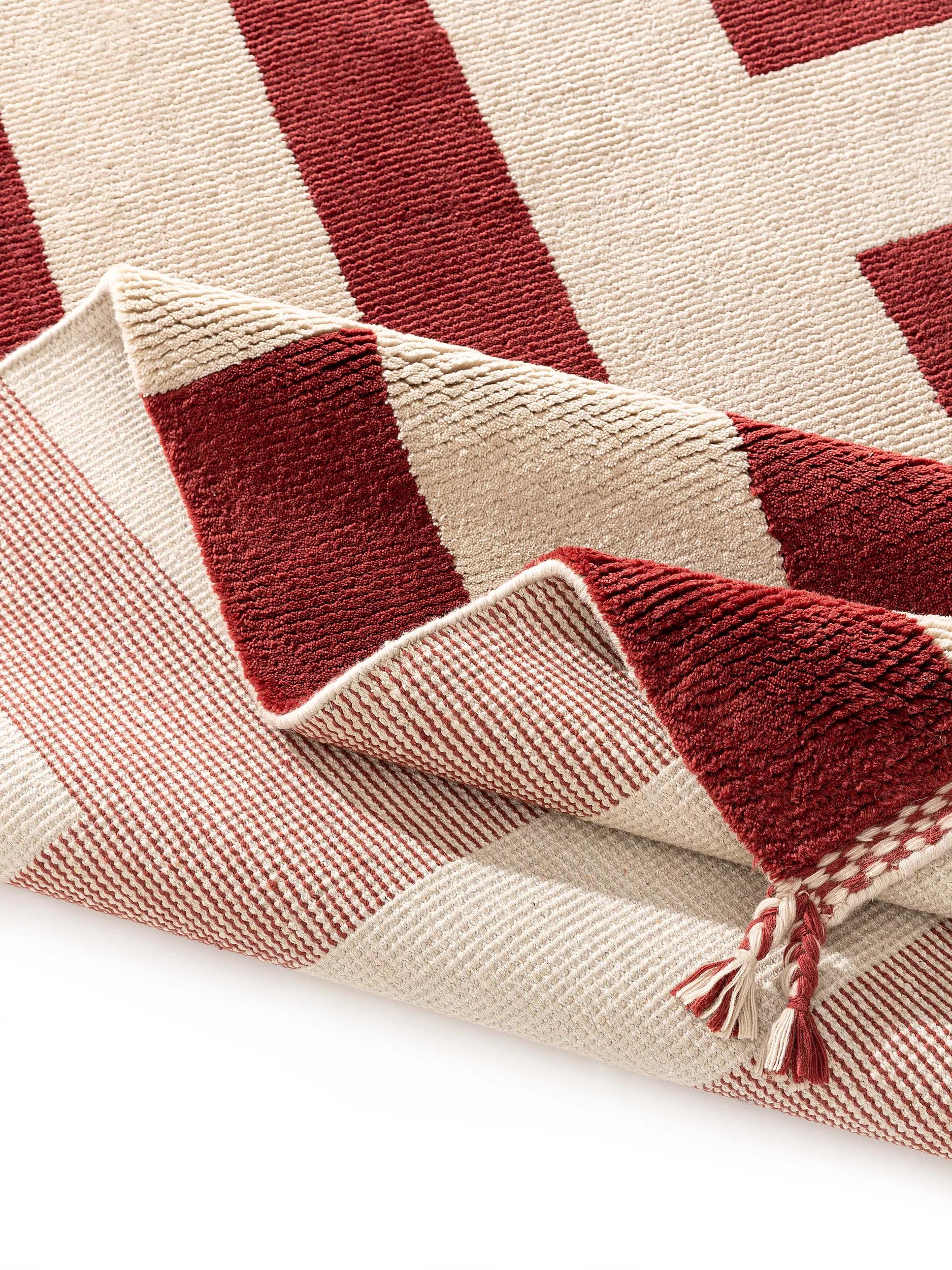 Wool rug Maze Beige/Red