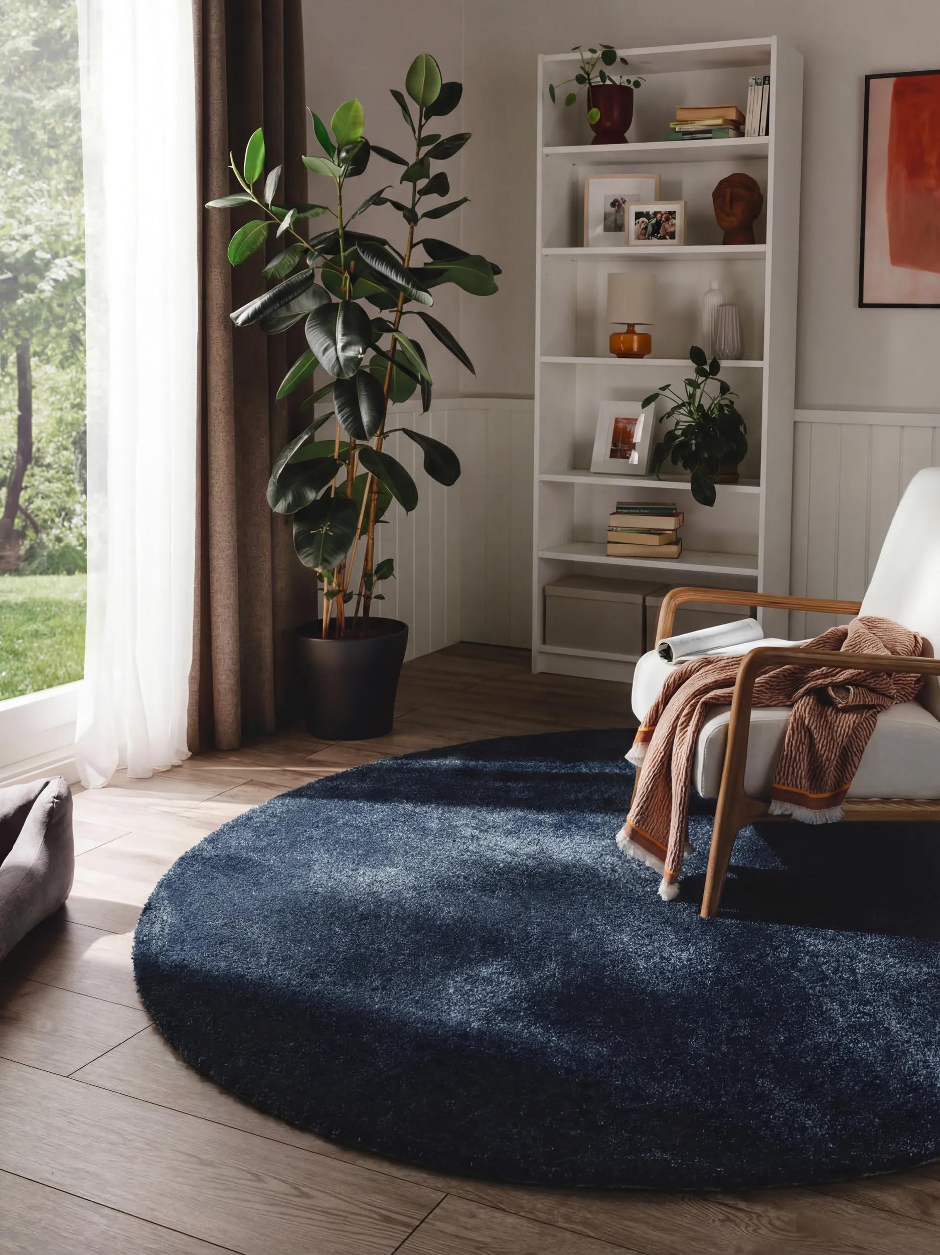 Washable Shaggy Rug Melvin Dark Blue