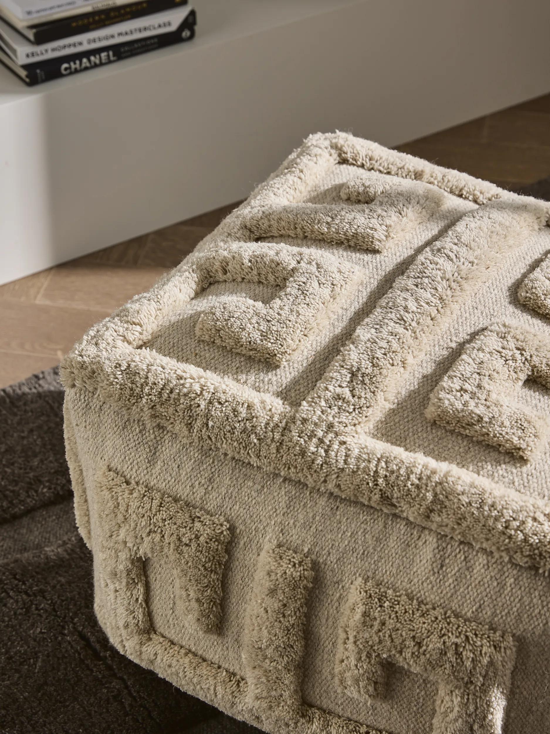 Handmade Wool Pouf Minos Cream