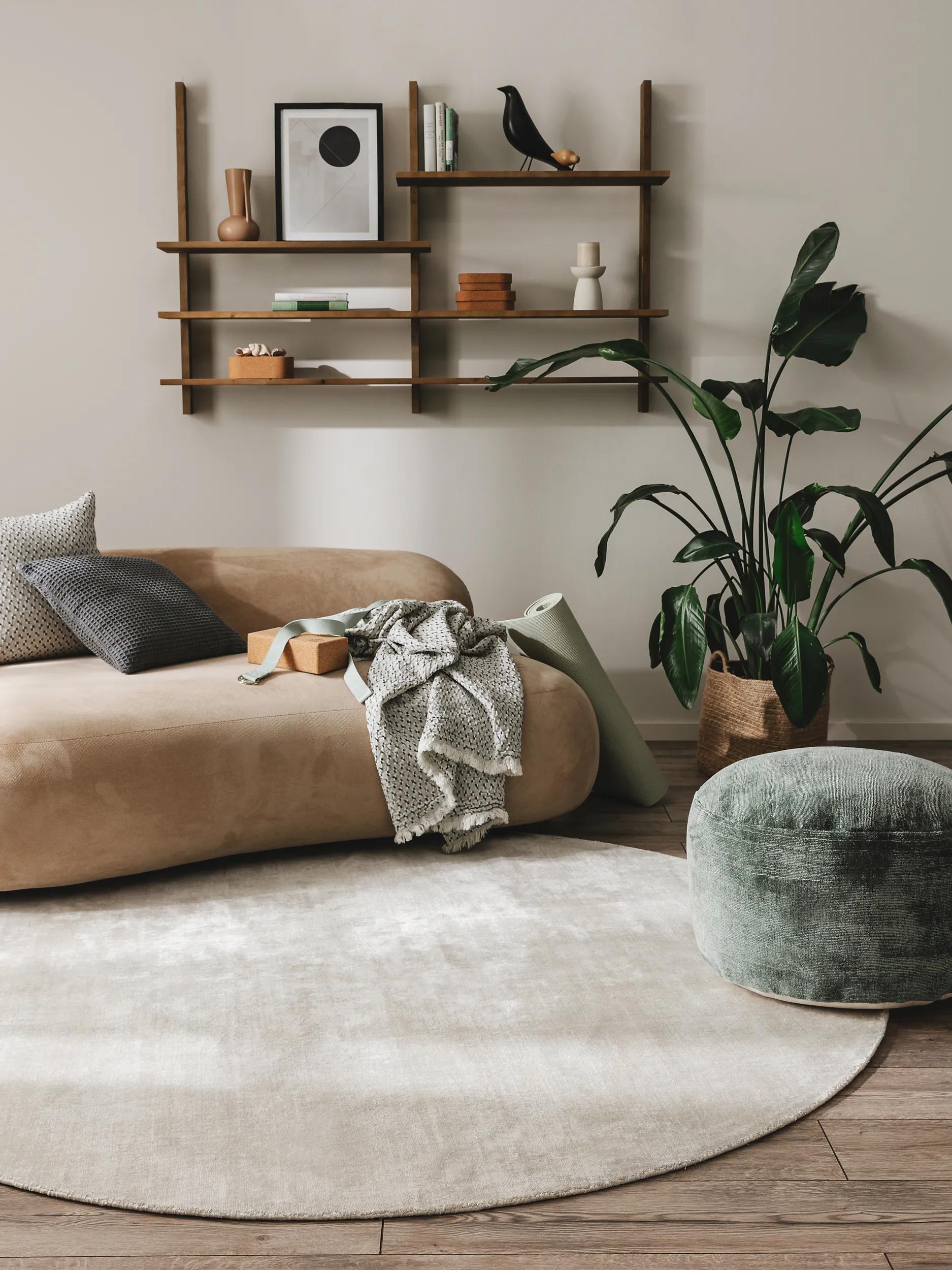 Viscose Rug Round Nova Light Grey