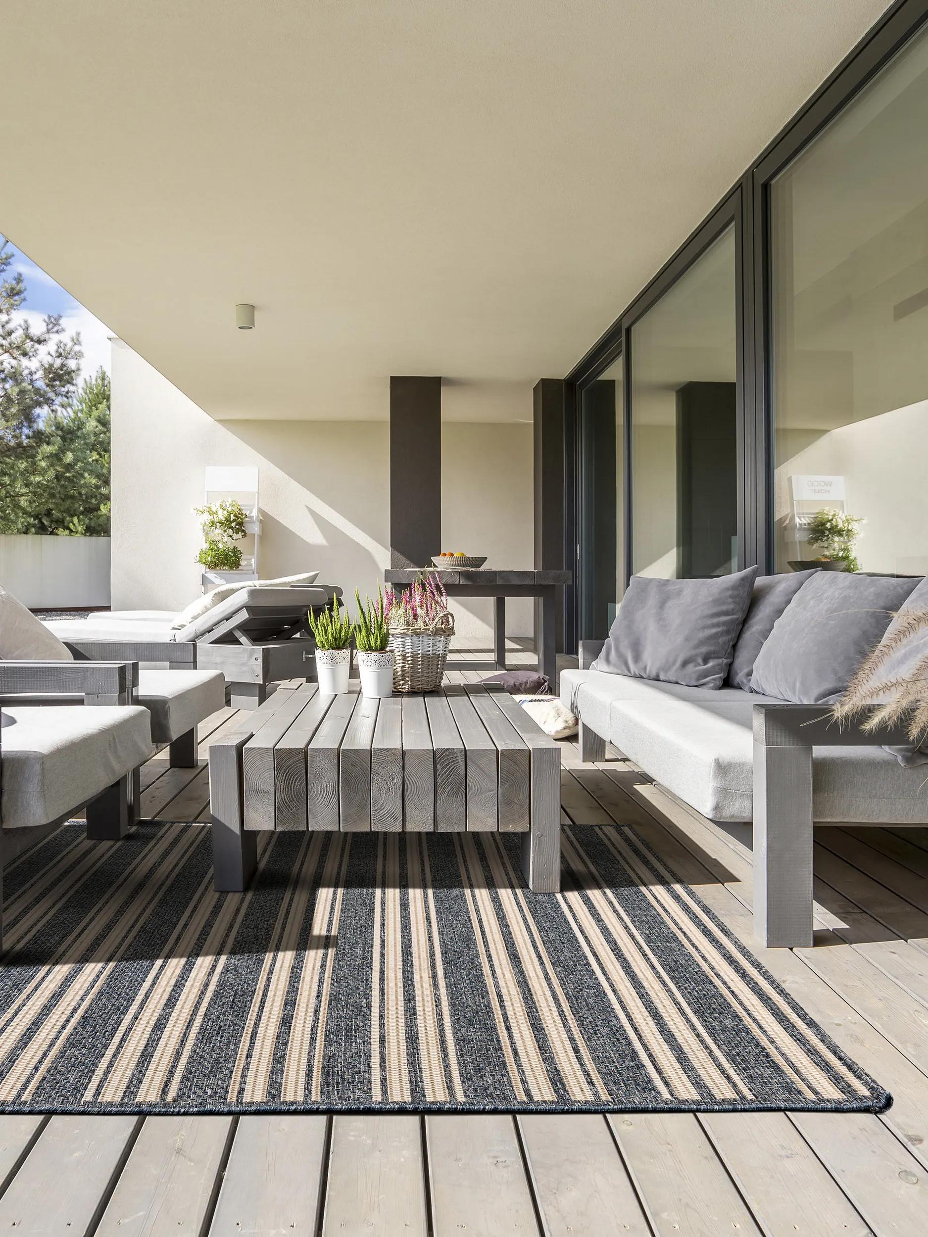 Alfombra de interior y exterior River Beige/Azul