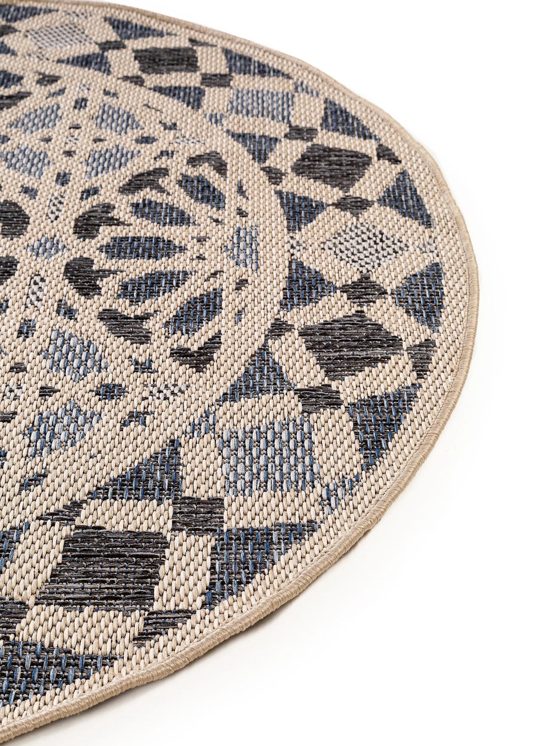 In- & Outdoor Round Rug River Beige/Blue