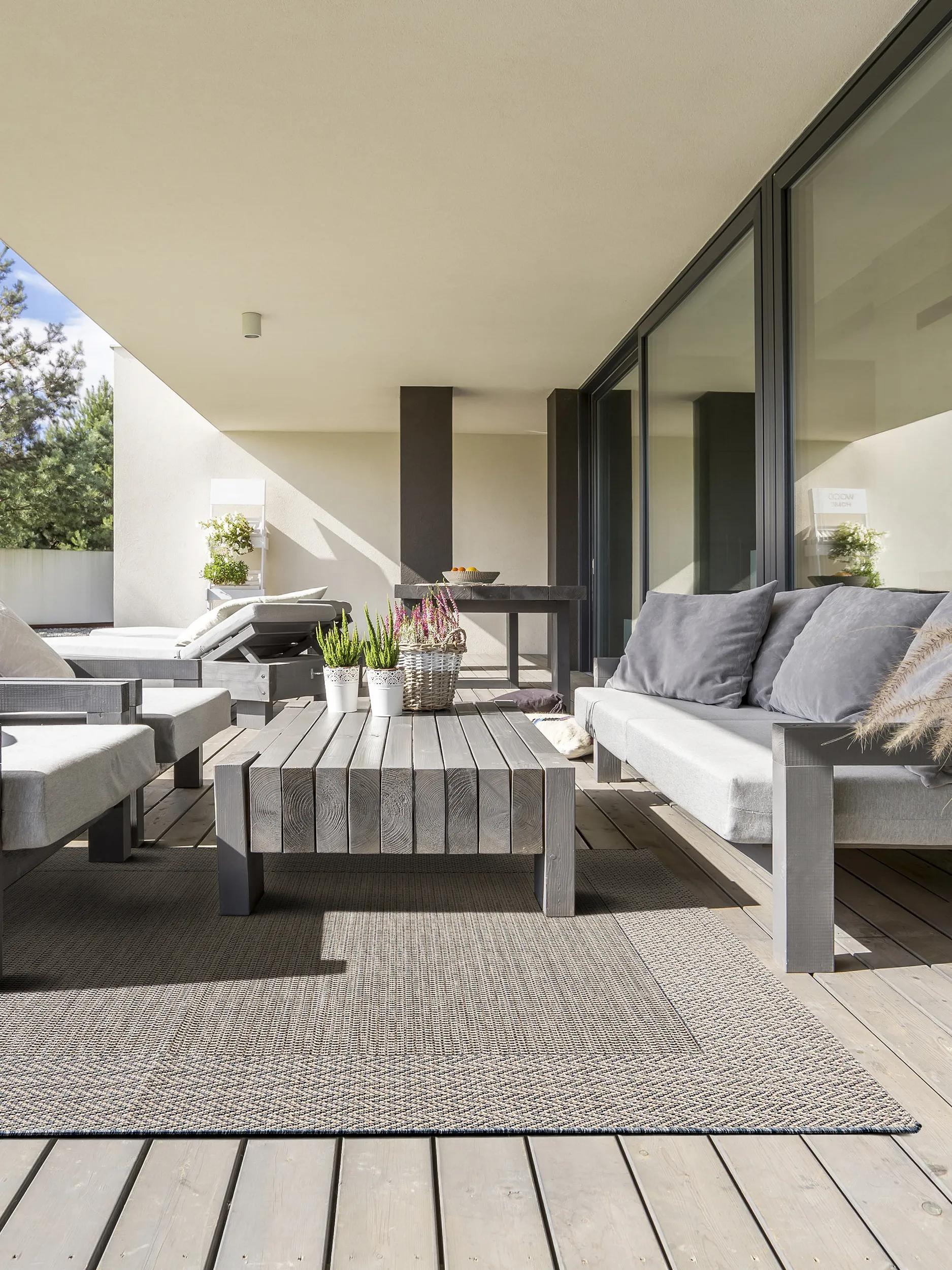 Alfombra de interior y exterior River Beige/Azul