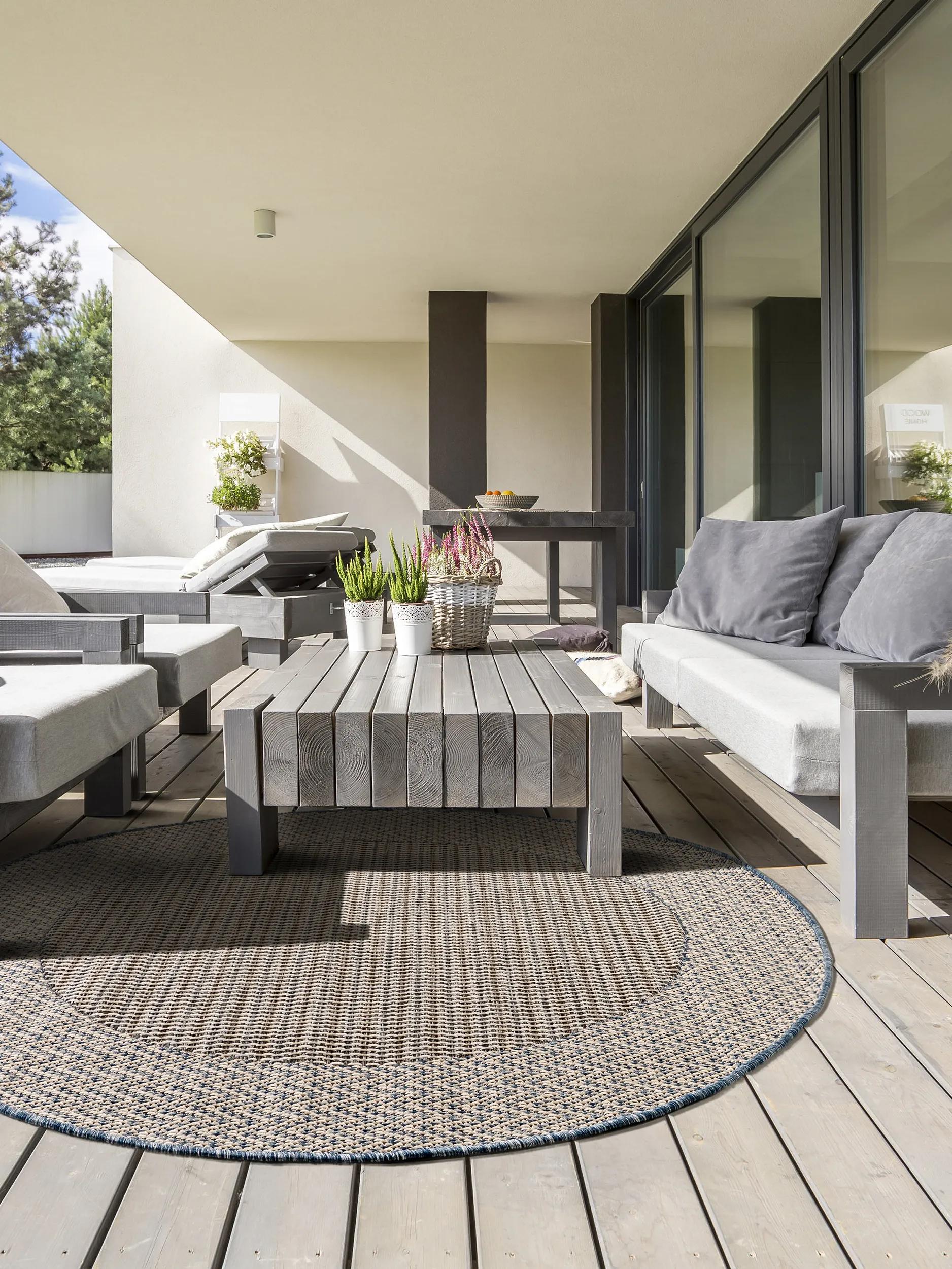 In- & Outdoor Round Rug River Beige/Blue