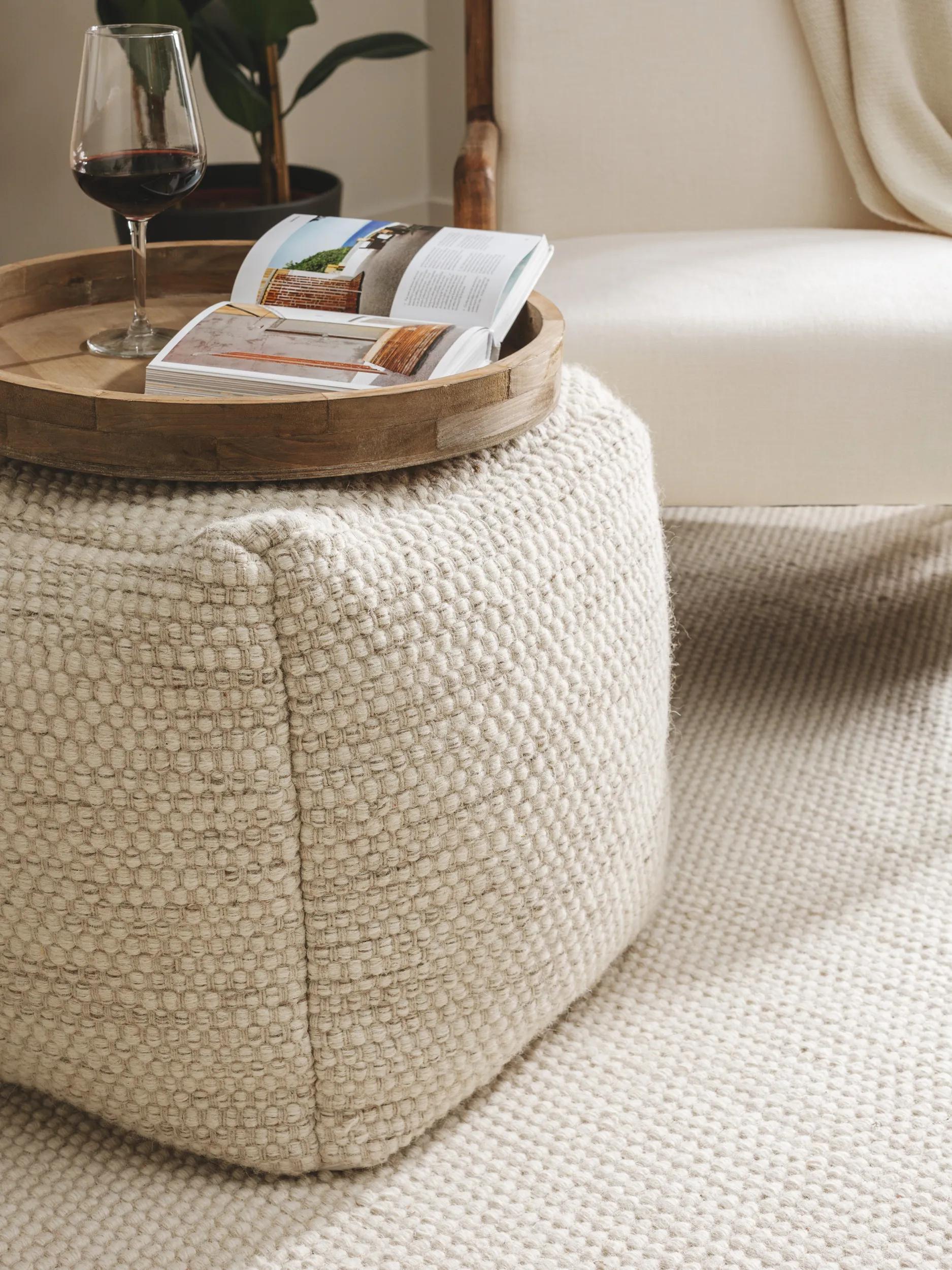 Handmade Wool Pouf Rocco Cream