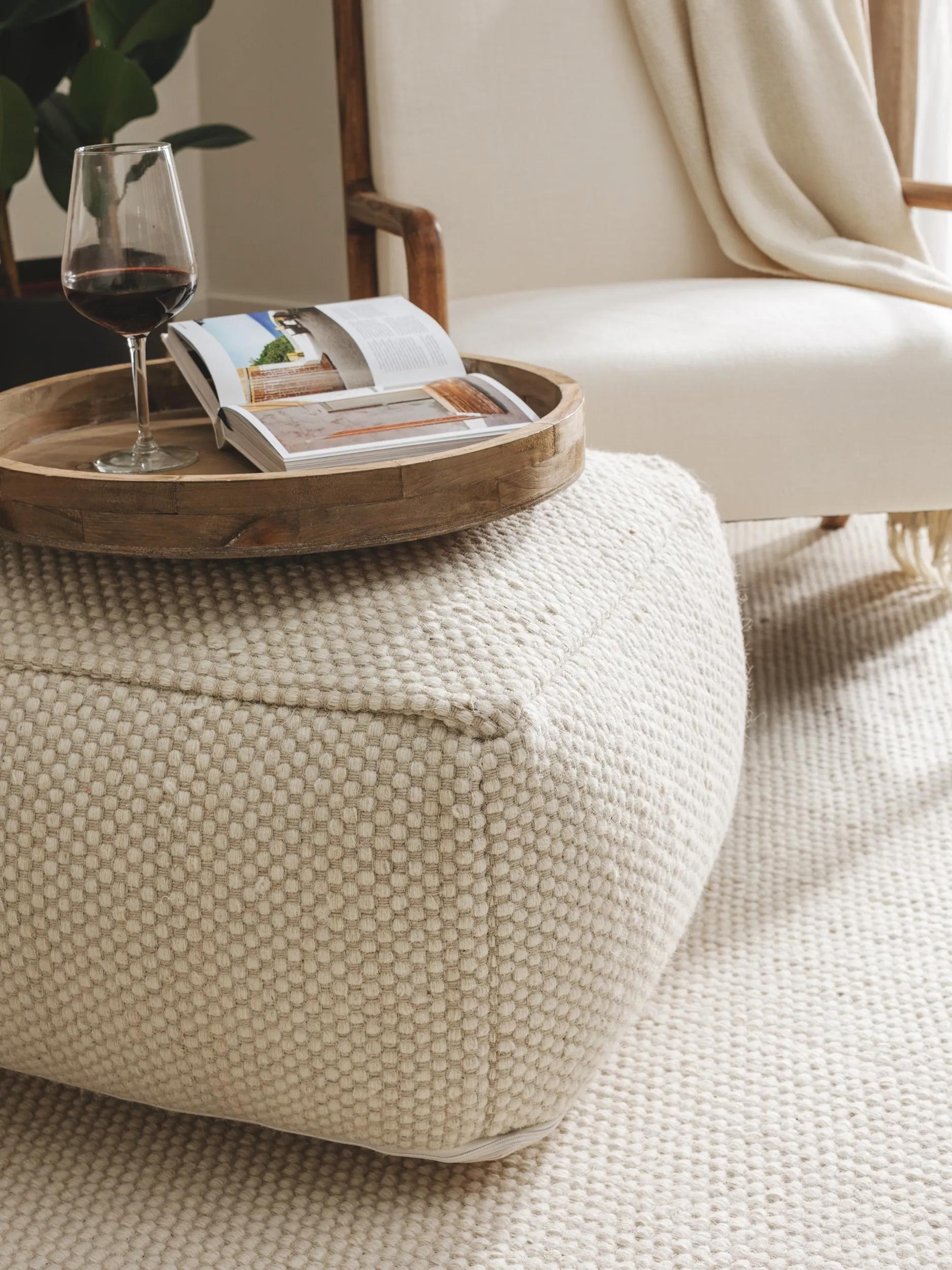 Handmade Wool Pouf Rocco White