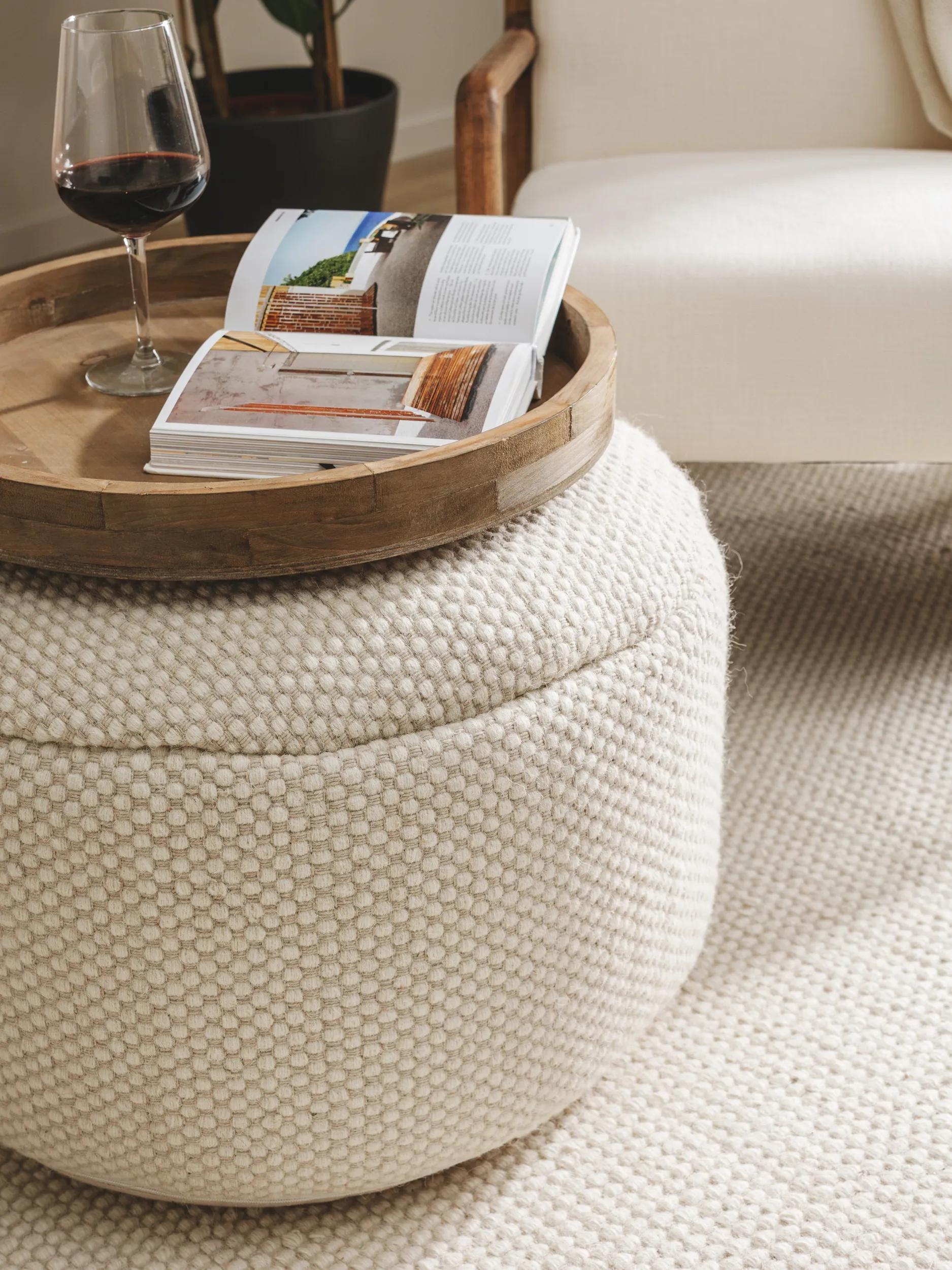 Handmade Wool Pouf Rocco White
