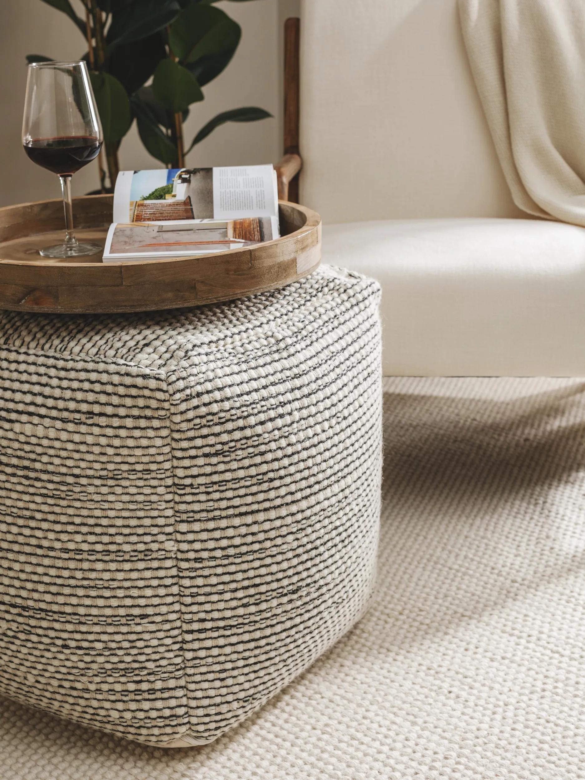 Handmade Wool Pouf Rocco Beige/Black