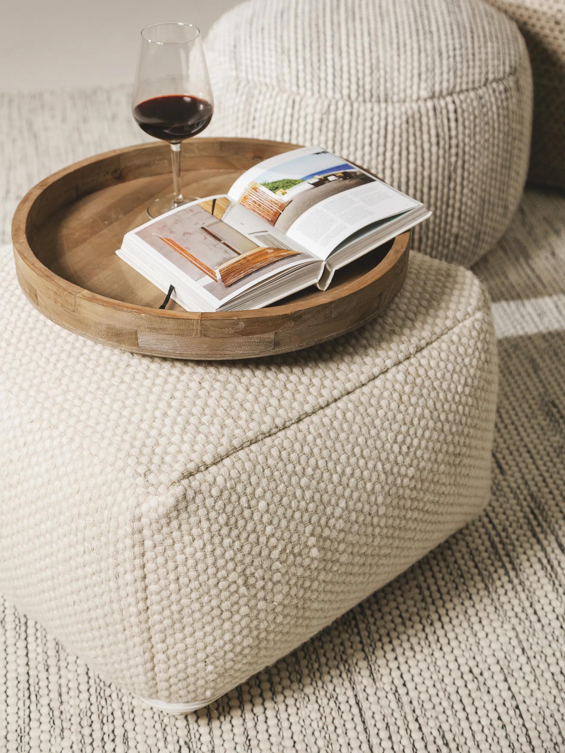 Handmade Wool Pouf Rocco White