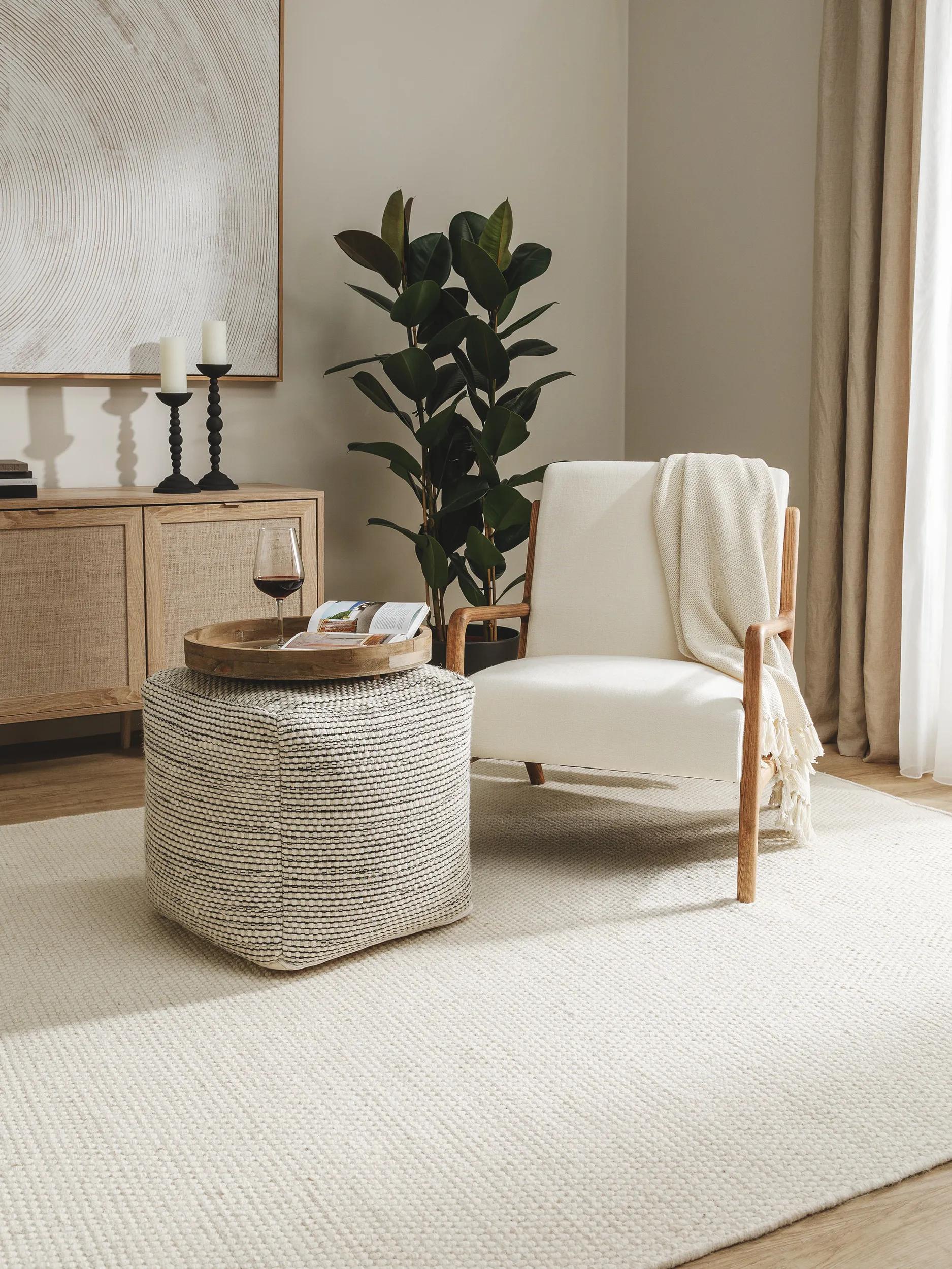 Handmade Wool Pouf Rocco Beige/Black