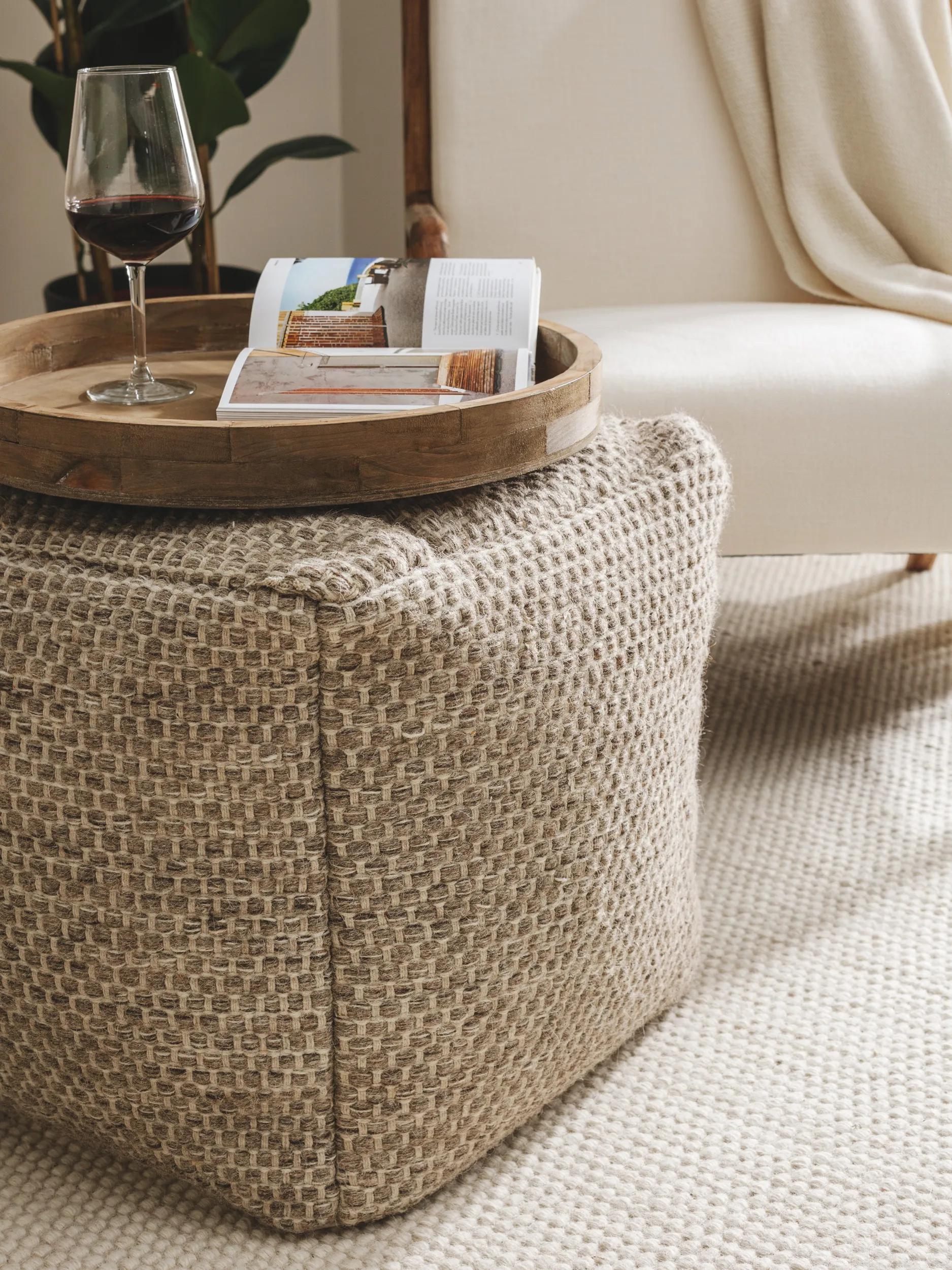 Handmade Wool Pouf Rocco Taupe