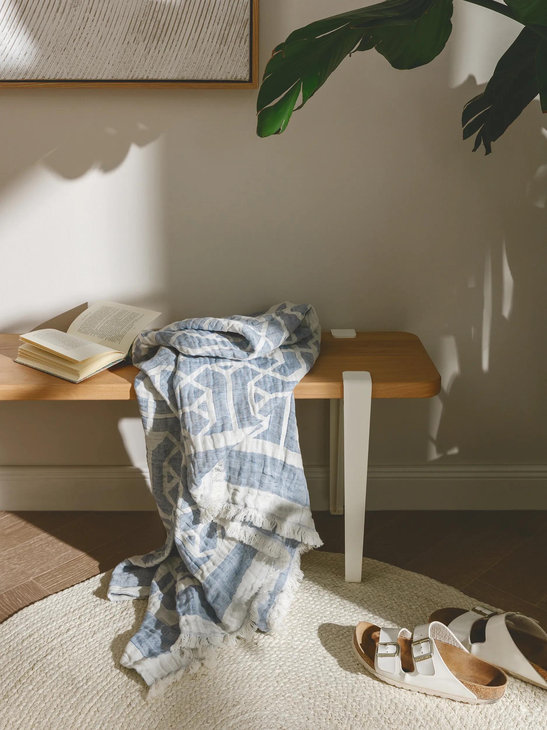 Couverture en mélange de lin Sabine Bleu