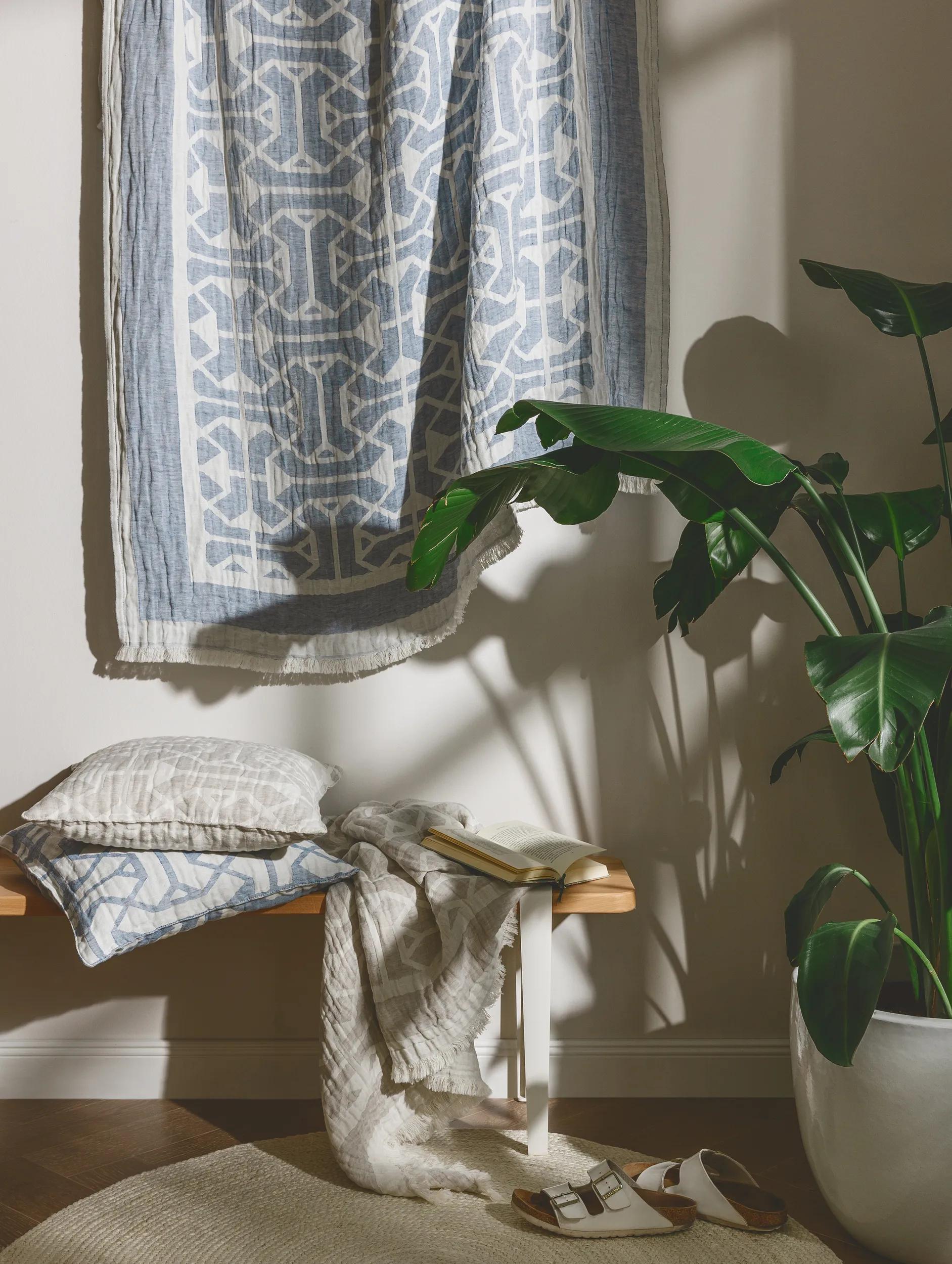 Couverture en mélange de lin Sabine Bleu