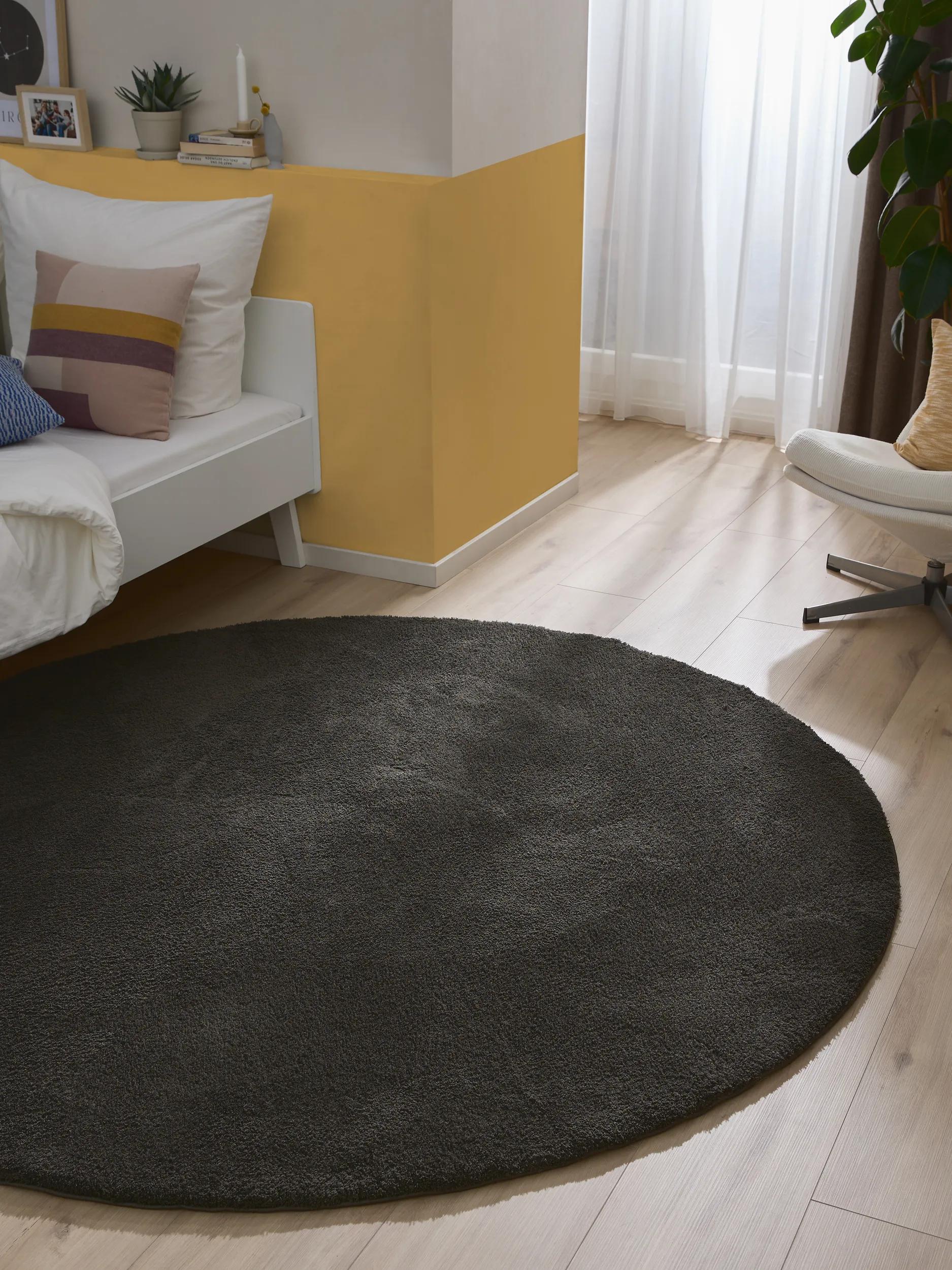 Shaggy Round Rug Soda Black