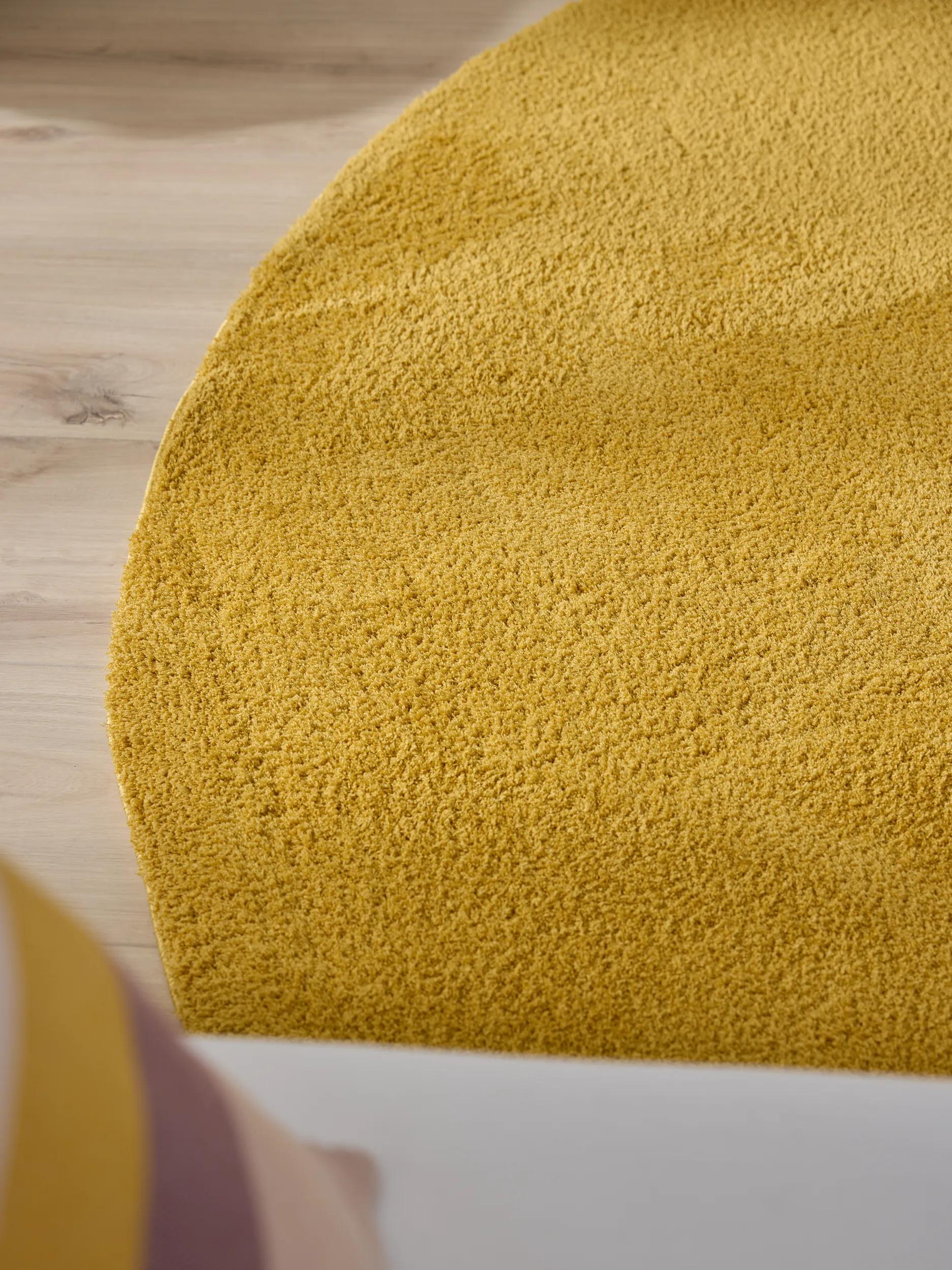 Tapis Rond Poilu Jaune Soda