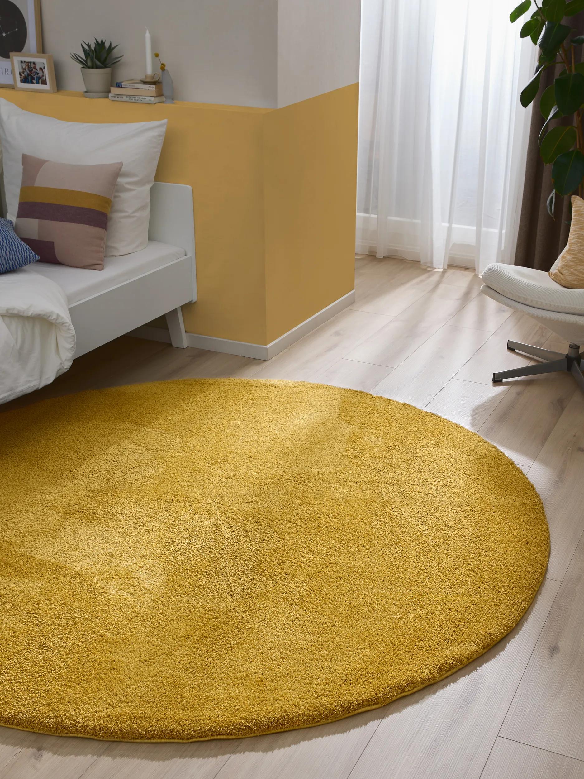Tapis Rond Poilu Jaune Soda