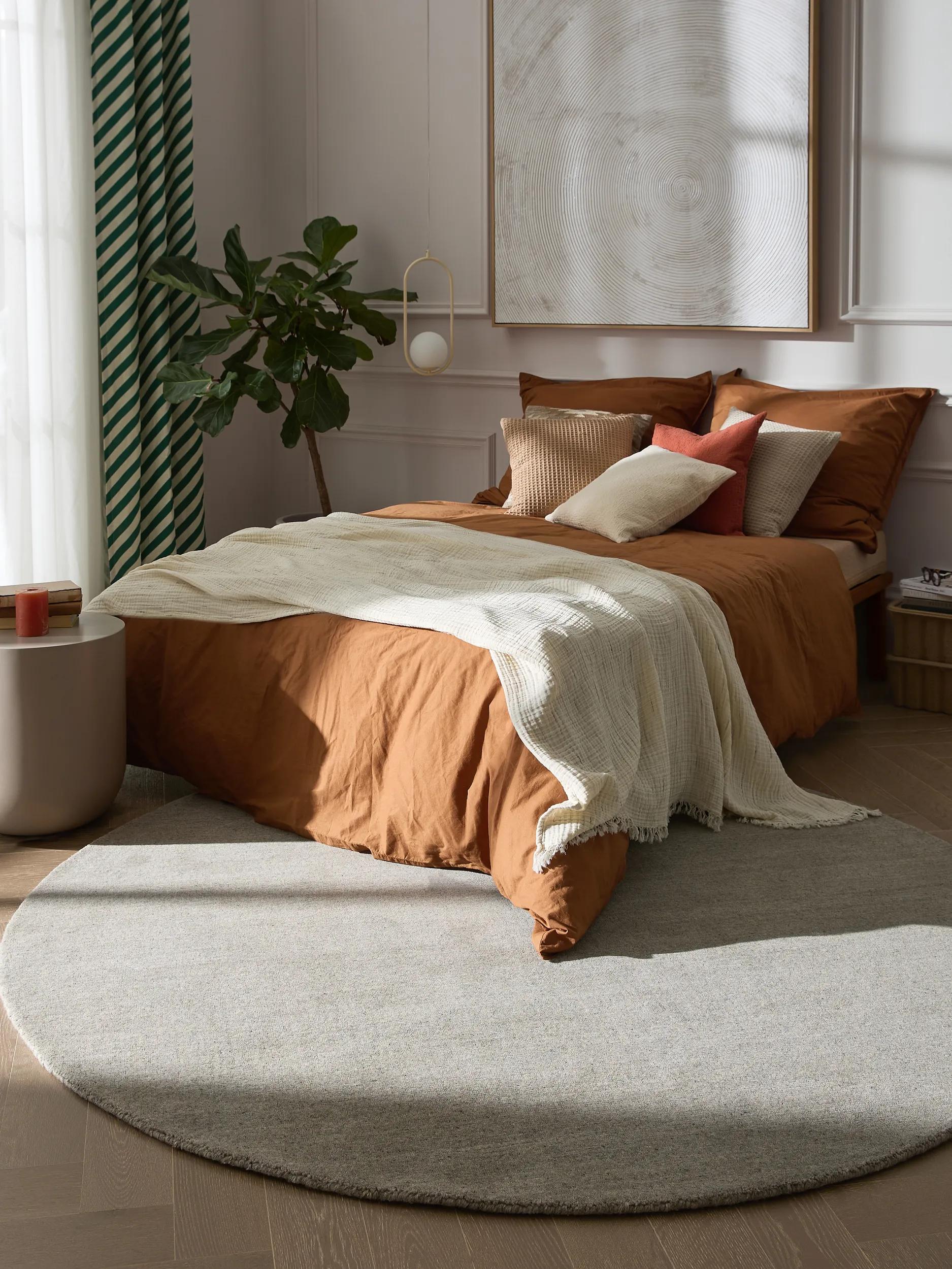 Round Wool Rug Vera Light Grey