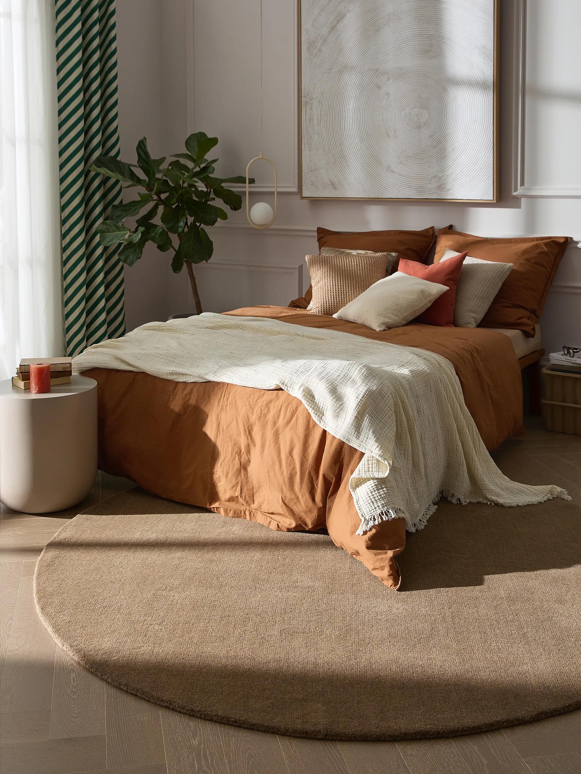 Round Wool Rug Vera Brown