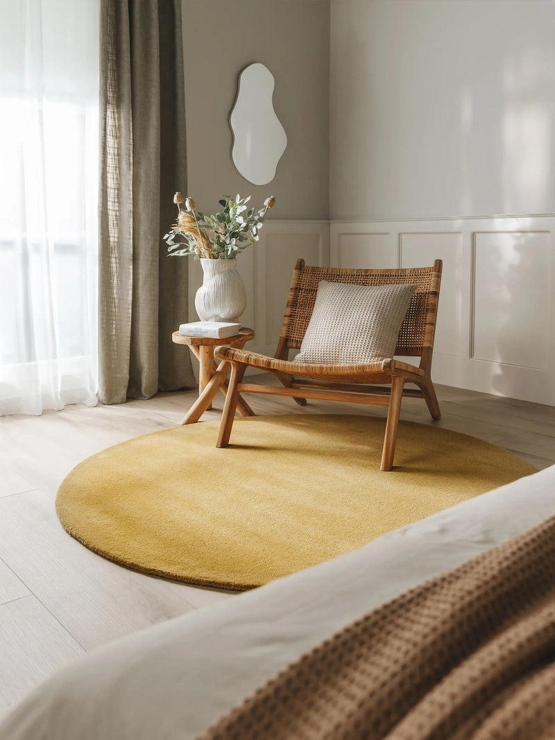 Round Wool Rug Bent Yellow