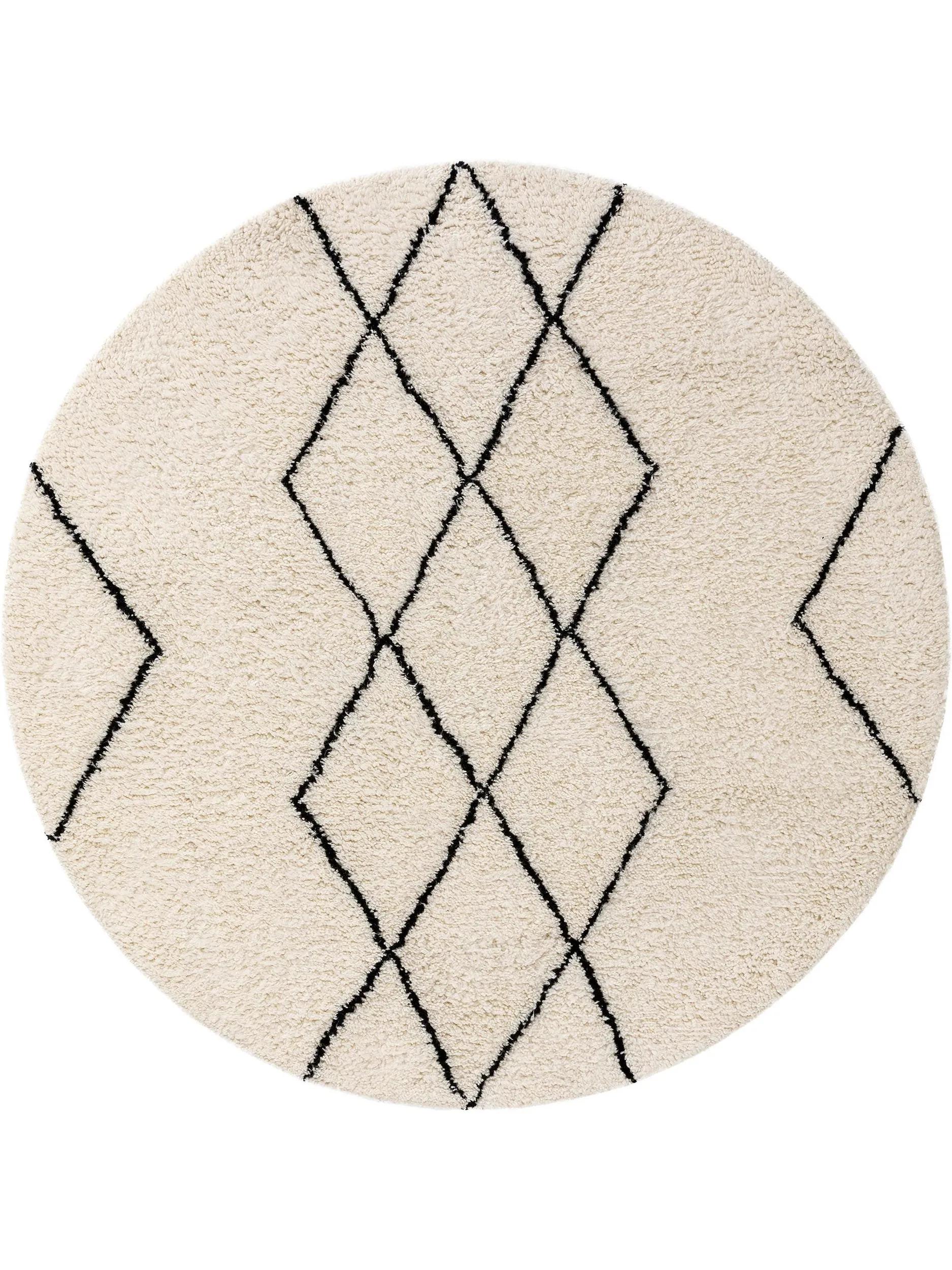 Round Wool Rug Berber Cream