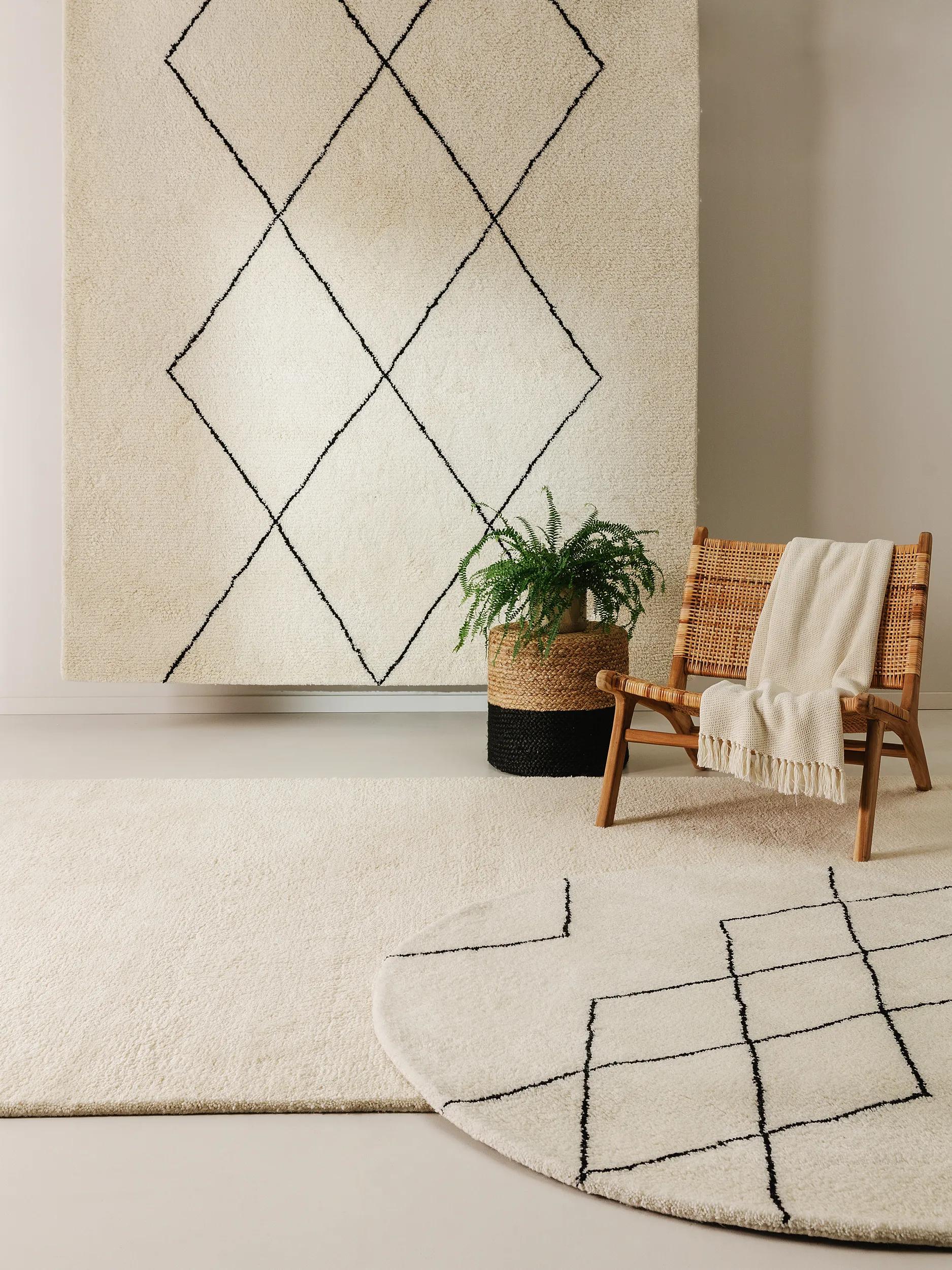 Round Wool Rug Berber Cream