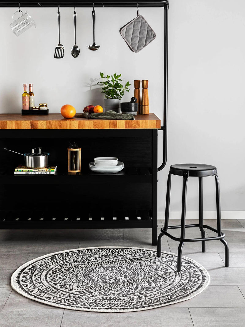 In- & Outdoor Round Rug Cleo White/Black