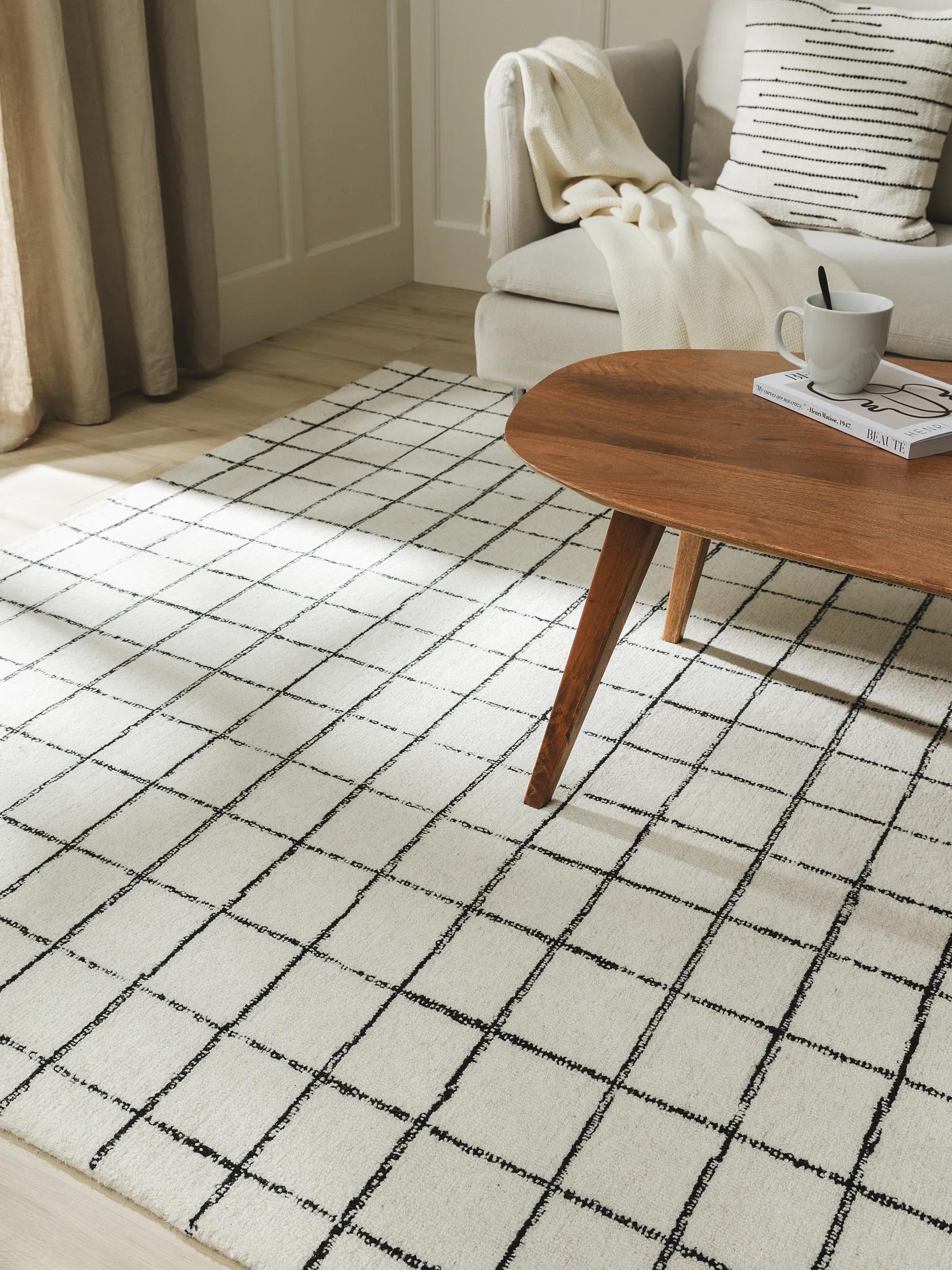Wool Rug Grid Black/White