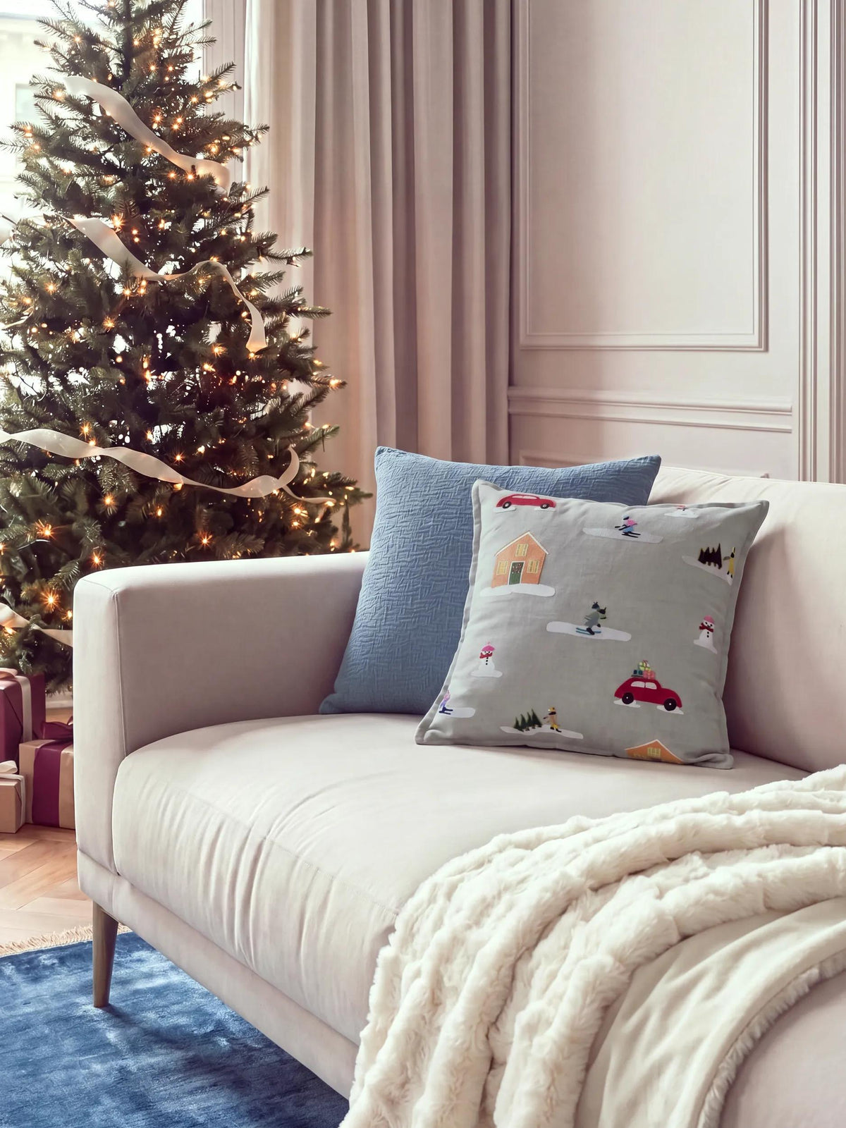 Christmas Cushion Joyful Blue