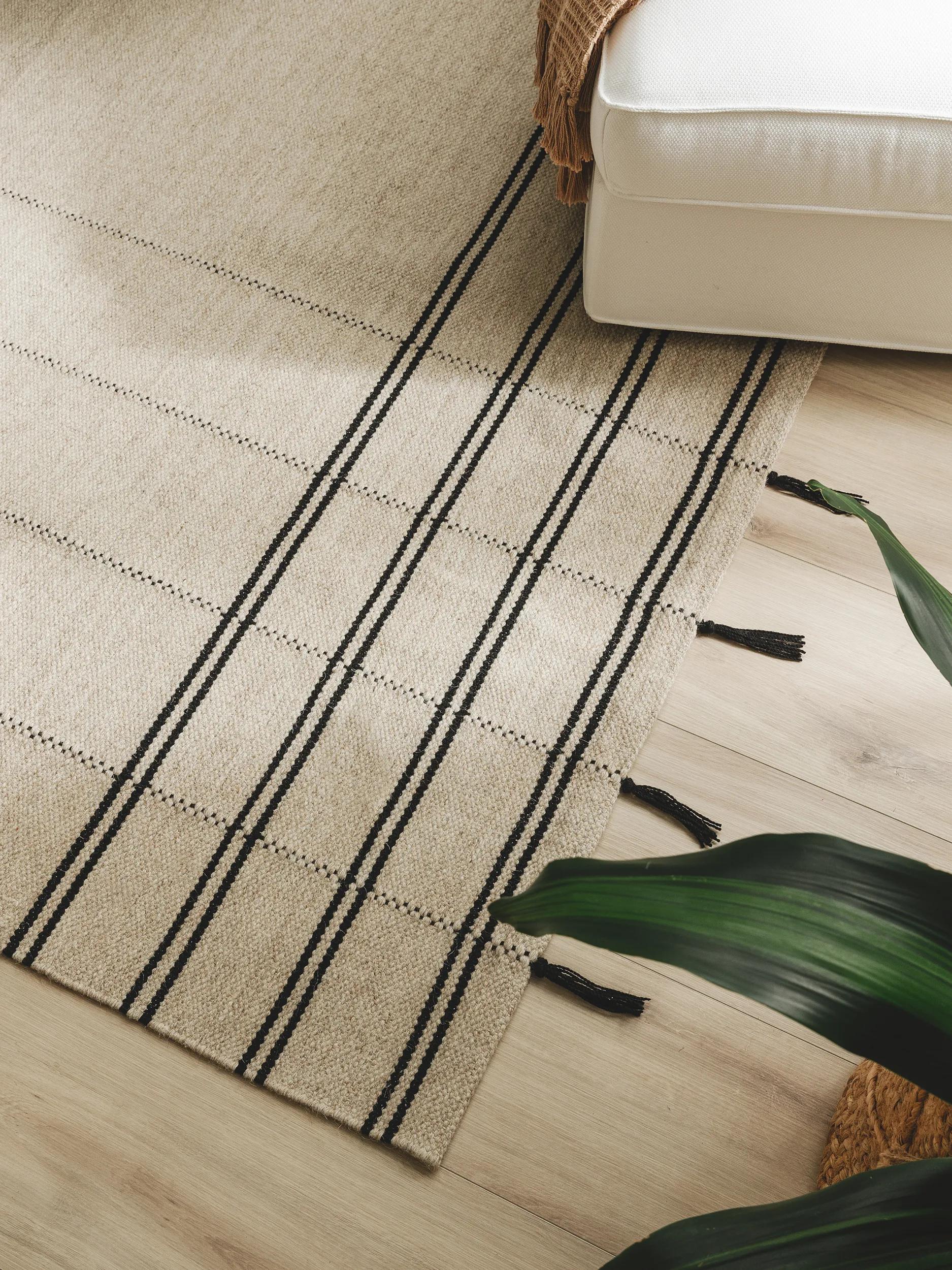 Alfombra de lana Kambiz beige/negro